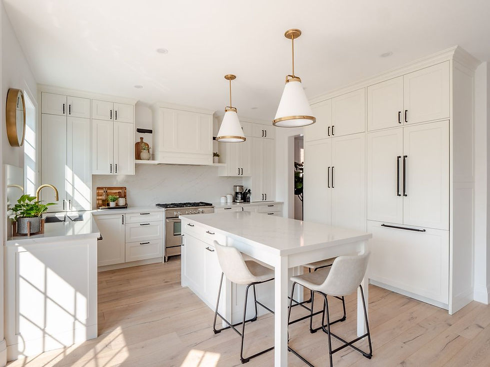 Modern white kitchen home renovations with island and stools