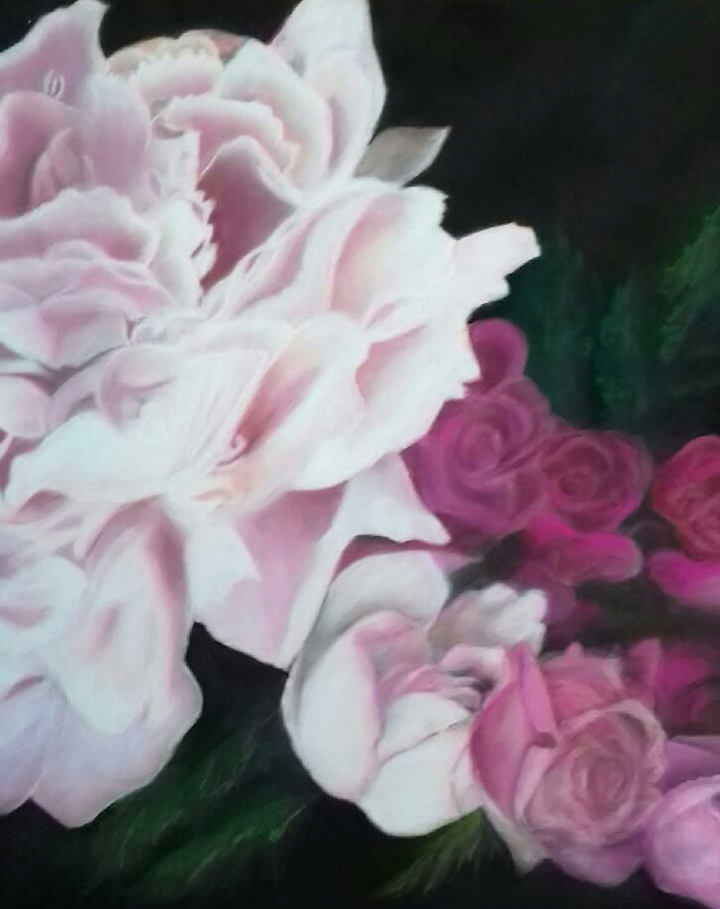 Roses et pivoine