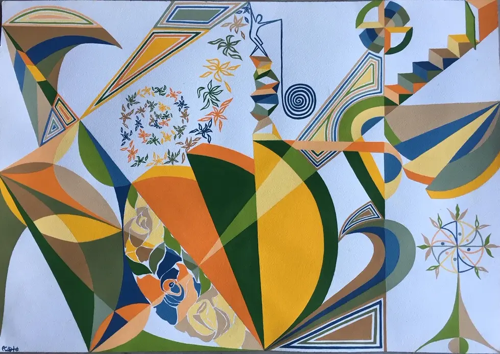 “Orange and Blue & Yellow Roses”
