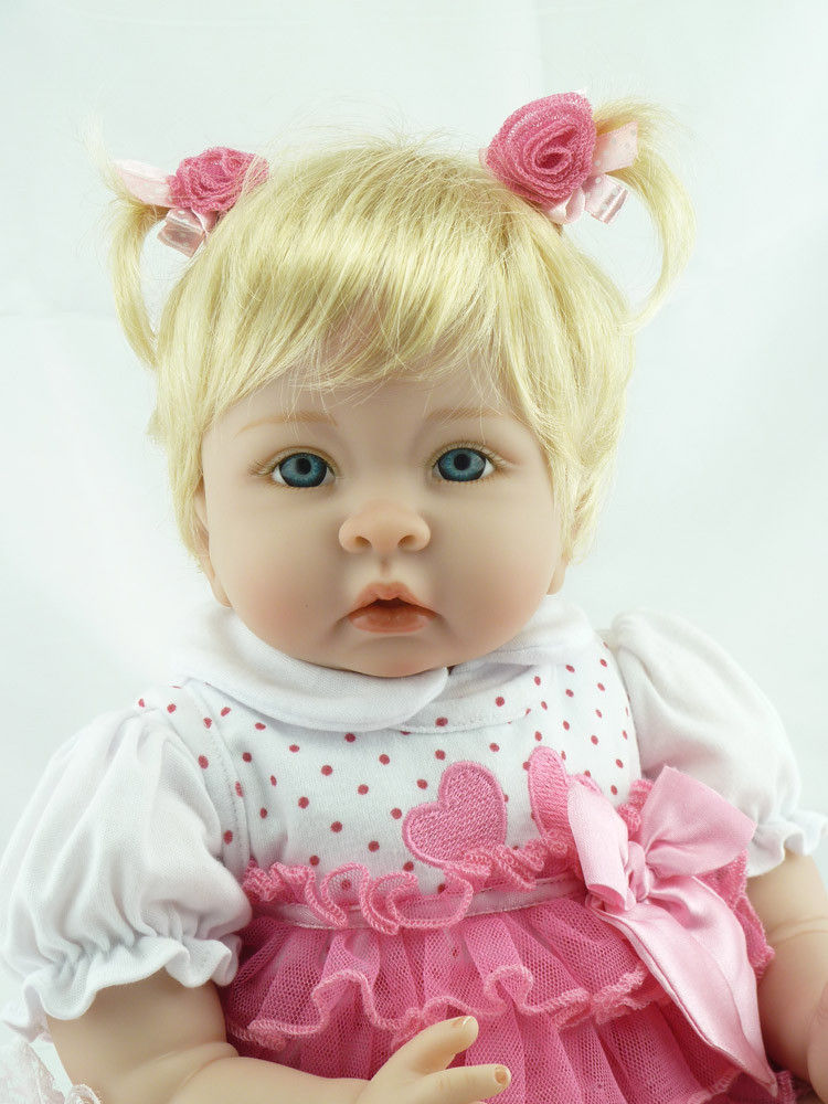 Miniatura: Bebê Reborn 55cm corpo em tecido Loira de olhos azuis Lolita