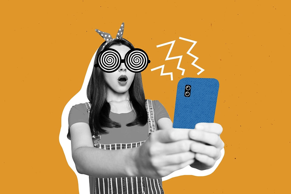 Woman overwhelmed looking at her phone.