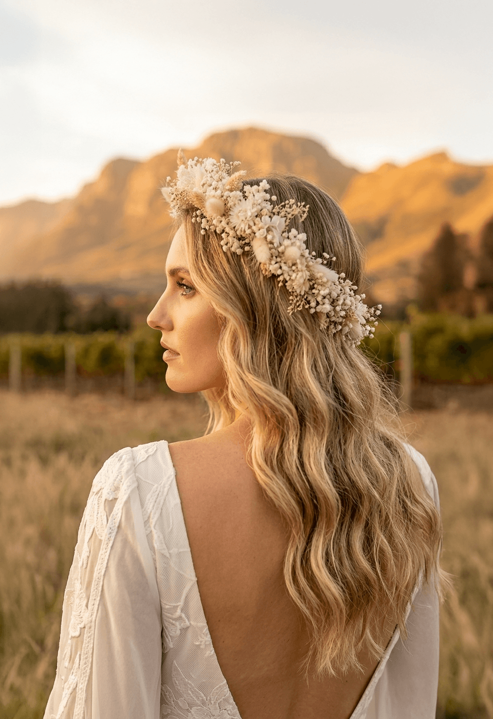 Whimsical White Dried Flower Crown