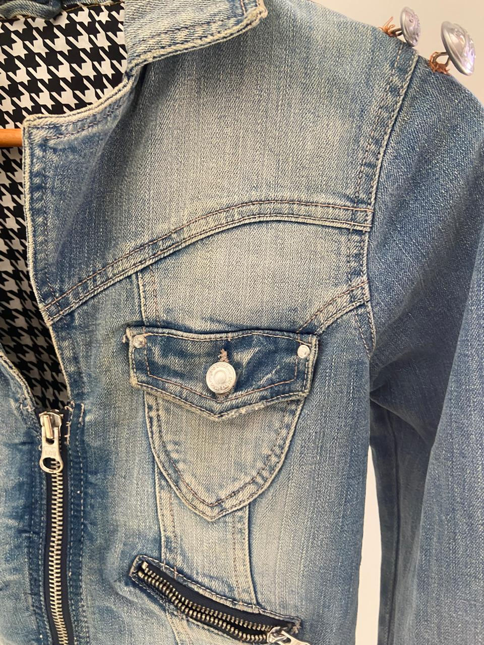 Thumbnail: Godmother Signature – Houndstooth-Lined Denim Jacket (Size S) - Luxury item