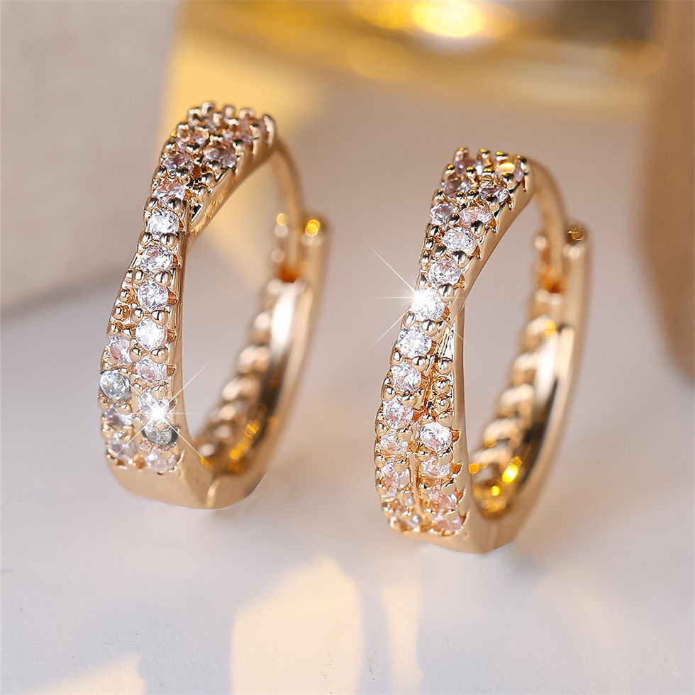 Thumbnail: Hibiscus Bloom Earrings, gold hoops with gems