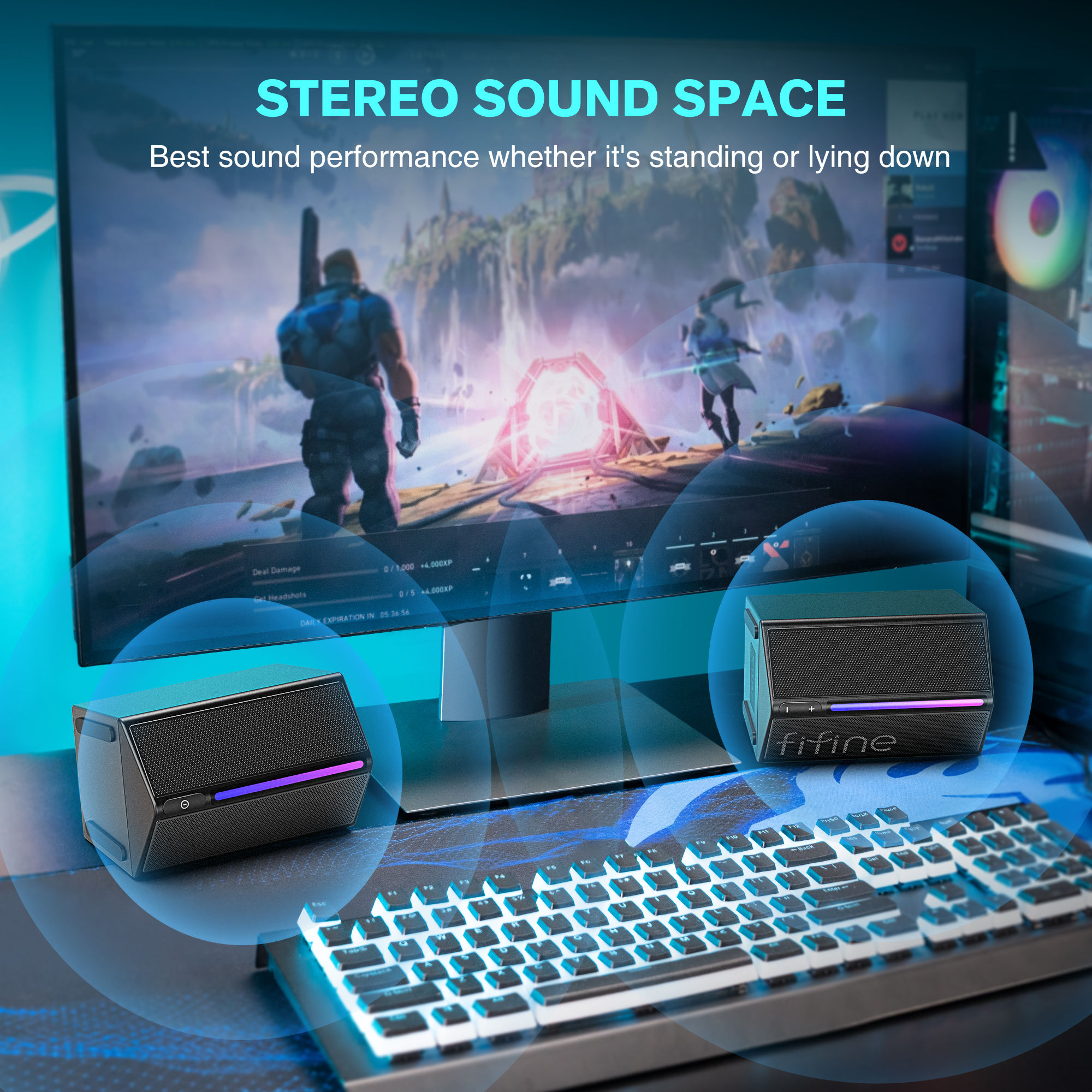 FIFINE 2.0ch PC Speakers with Controllable RGB and Volume Knob