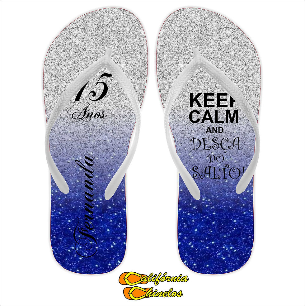 Chinelo Personalizado para Debutante Glitter Azul e Prata