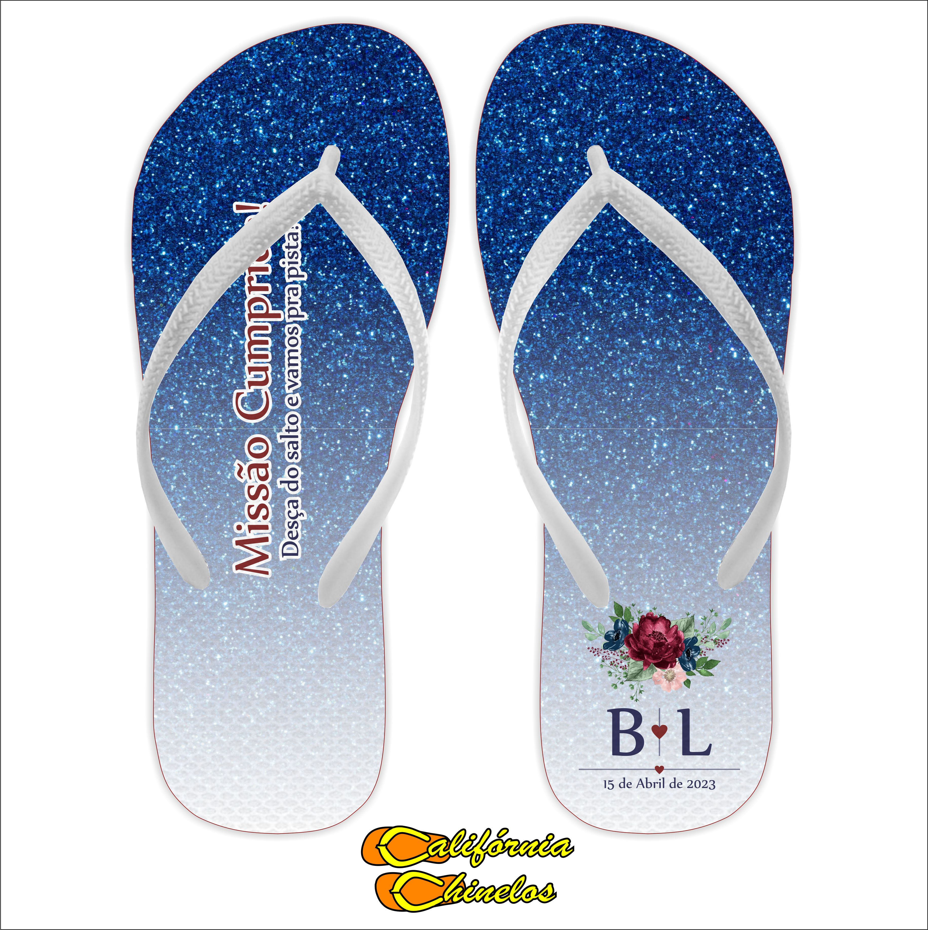 Chinelo Personalizado para Casamento Glitter Azul