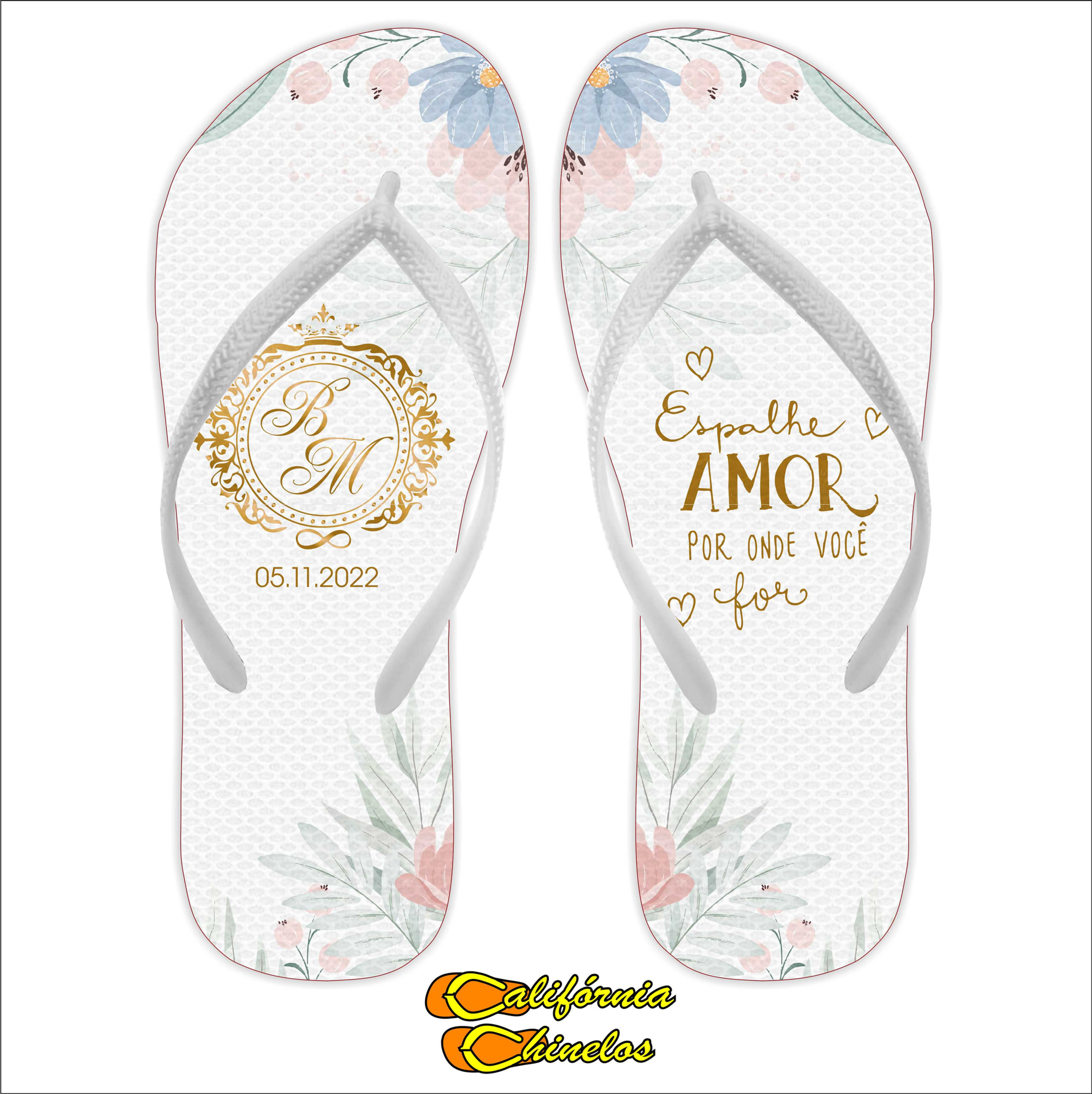 Chinelo Personalizado para Casamento Florido Claro
