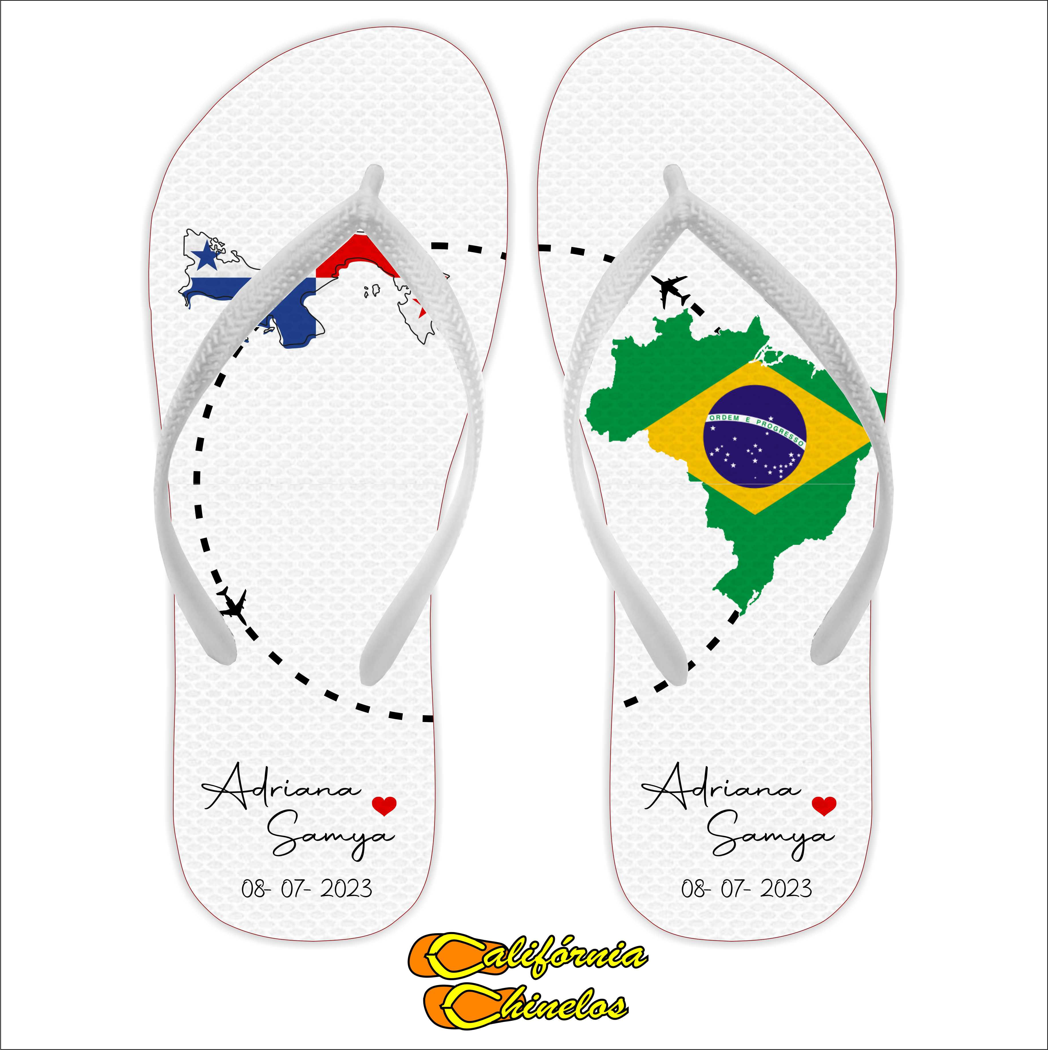Chinelo Personalizado para Casamento Brasil e Panama