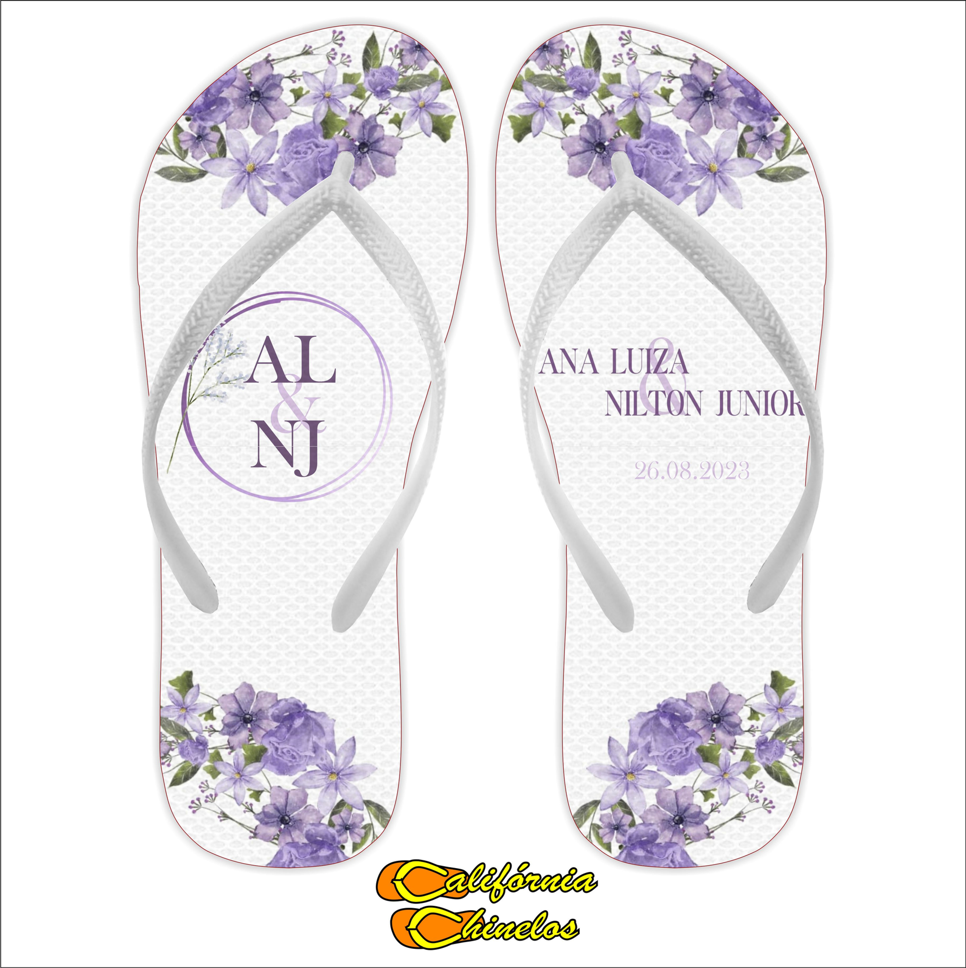 Chinelo Personalizado para Casamento Flores Lilas