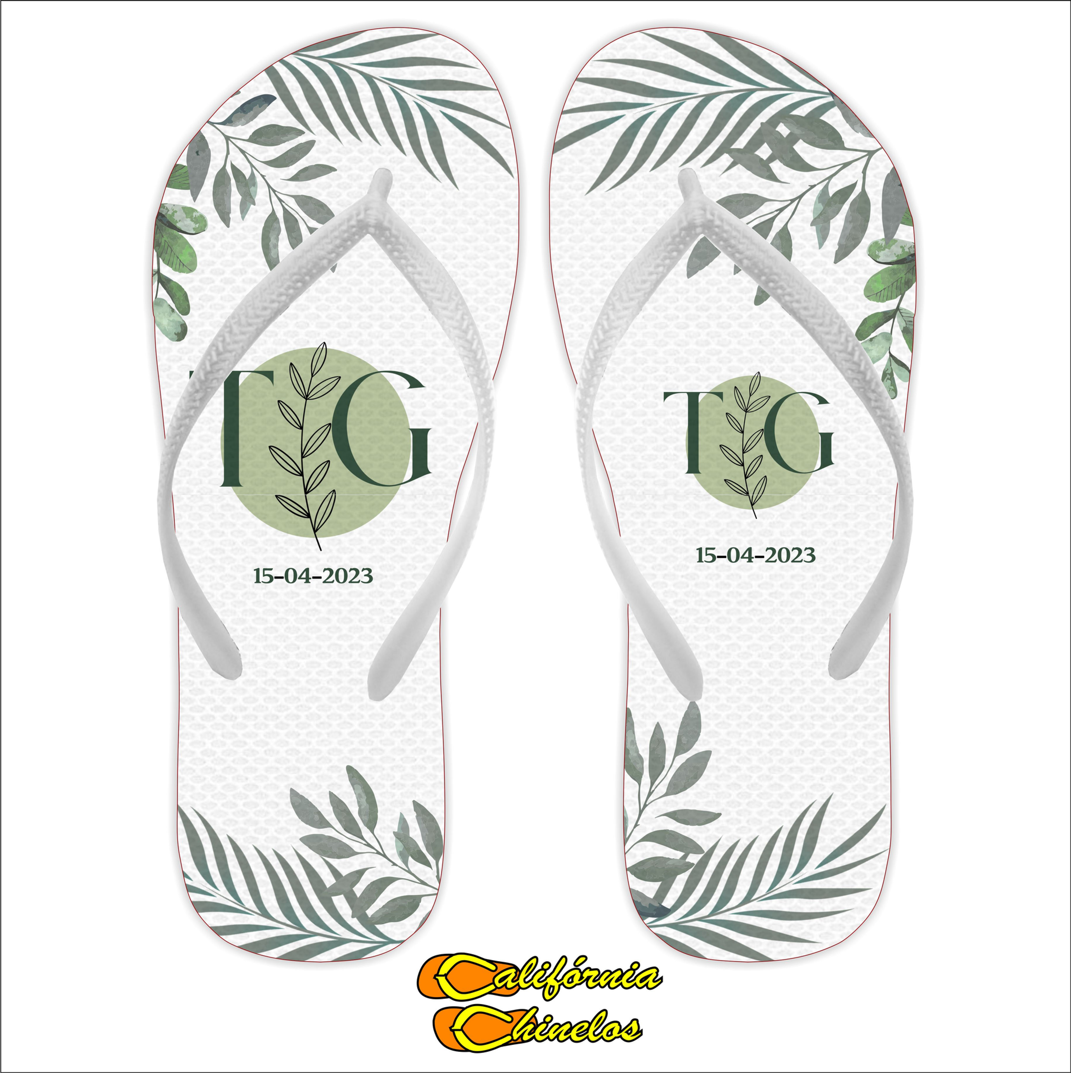 Chinelo Personalizado para Casamento Folhagens