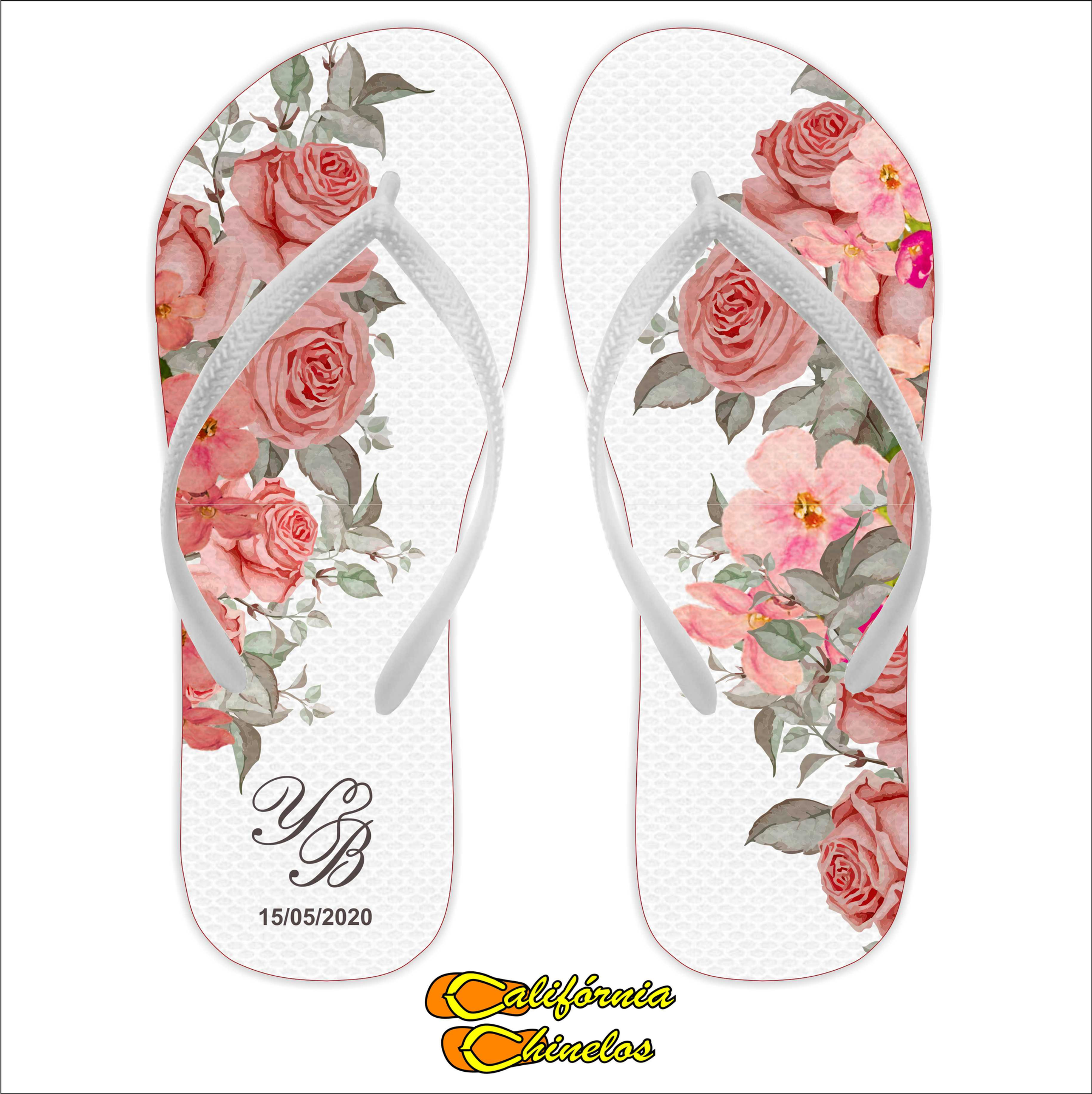 Chinelo Personalizado para Casamento Rosas