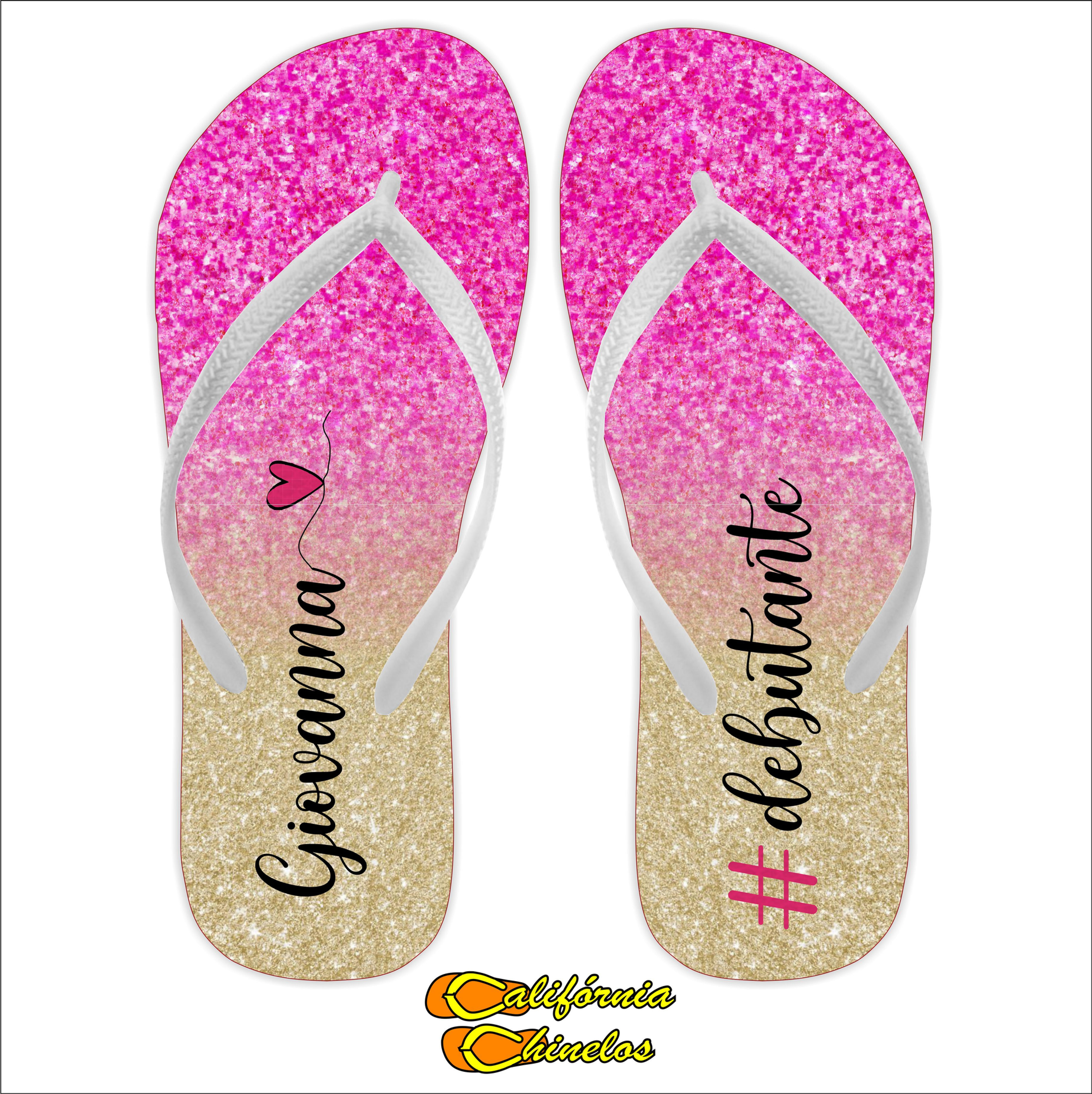 Chinelo Personalizado para Debutante Glitter Rosa Pink