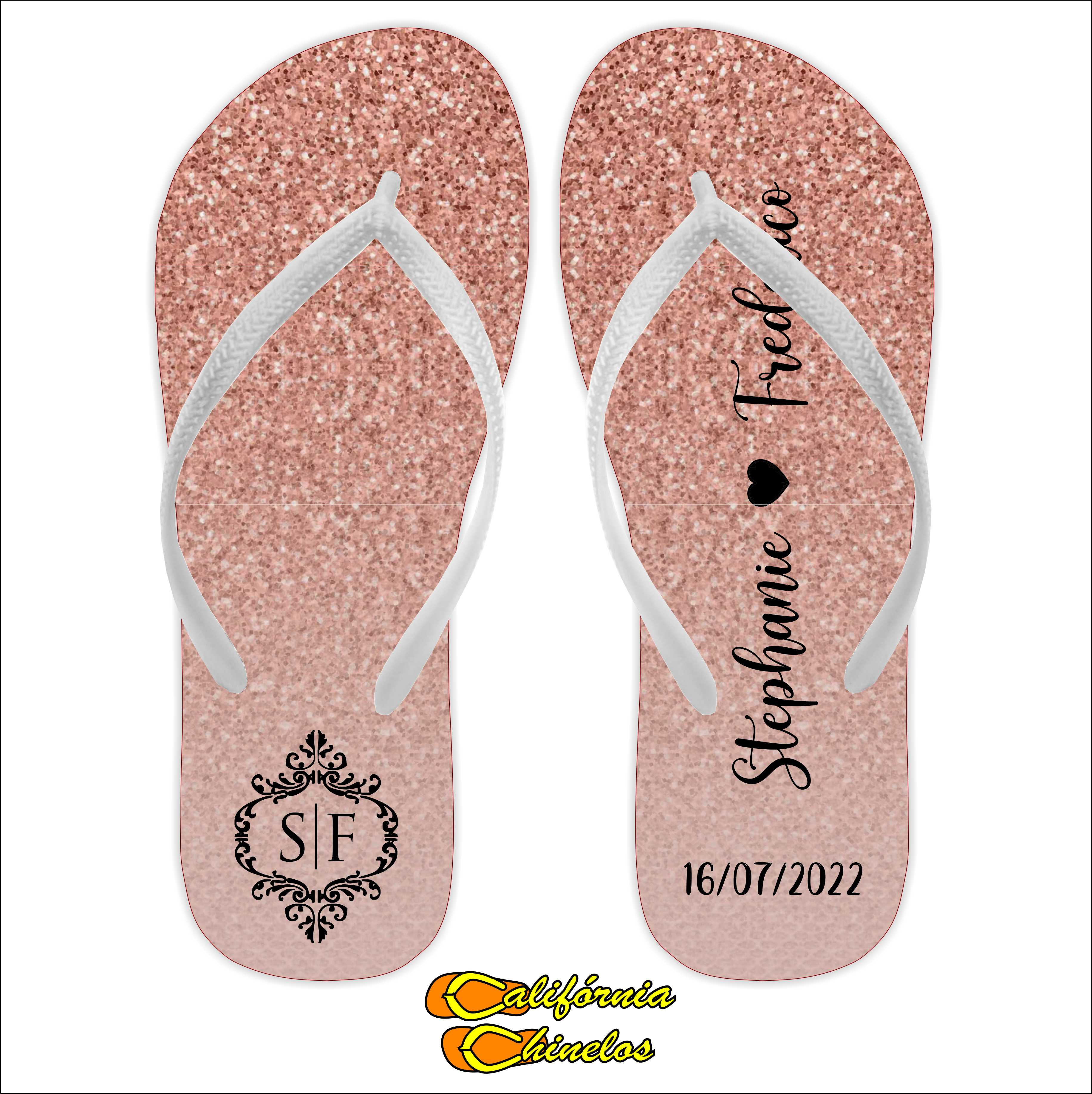 Chinelo Personalizado para Casamento Glitter Degrade