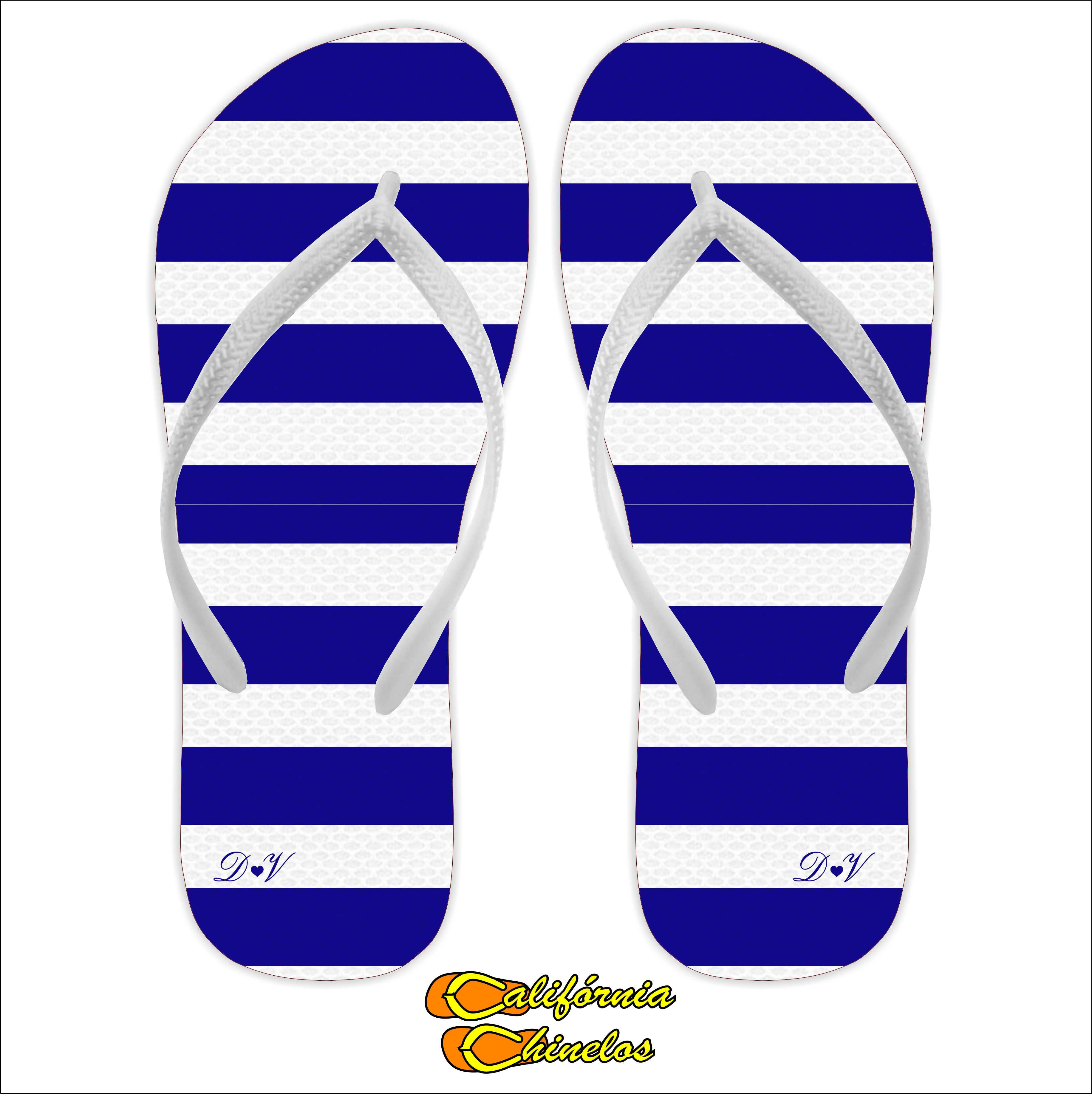 Chinelo Personalizado para Casamento Azul Listrado