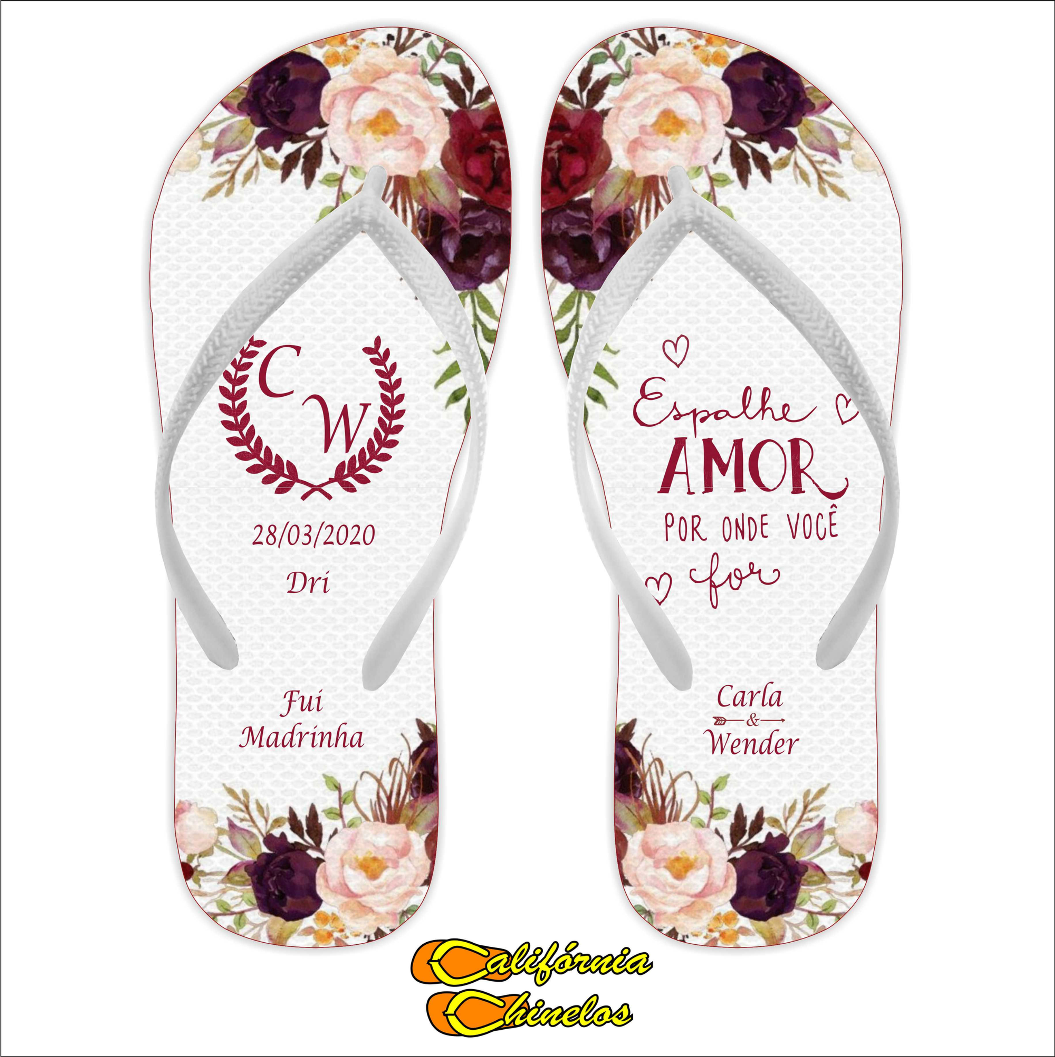 Chinelo Personalizado para Casamento Marsala
