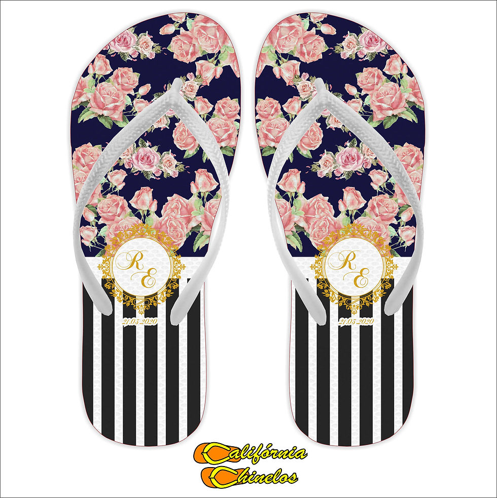 Chinelo Personalizado para Casamento Azul e Preto