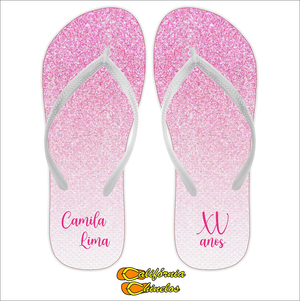 Chinelo Personalizado para Debutante Glitter Rosa