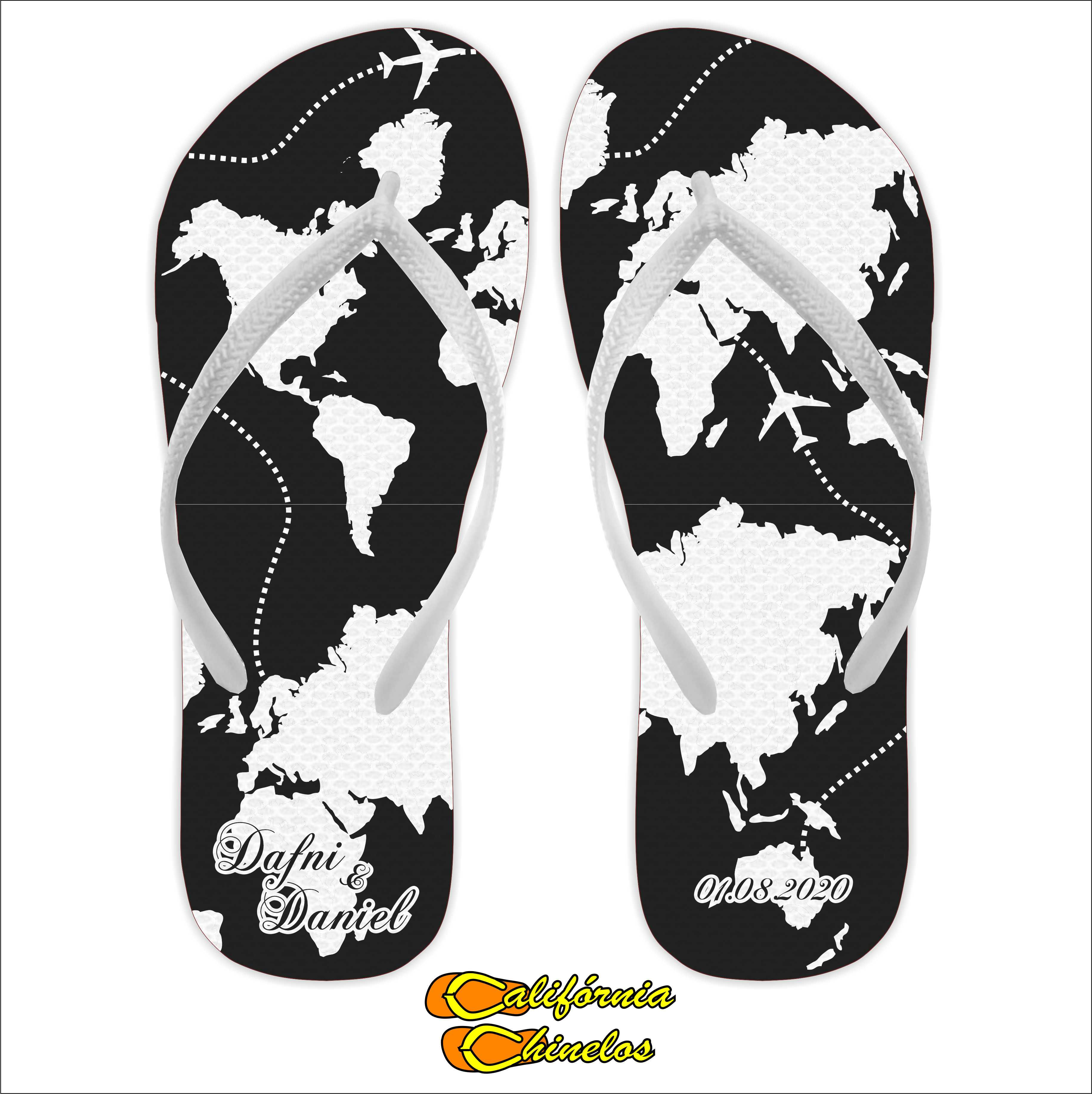 Chinelo Personalizado para Casamento Mapa Global Paises
