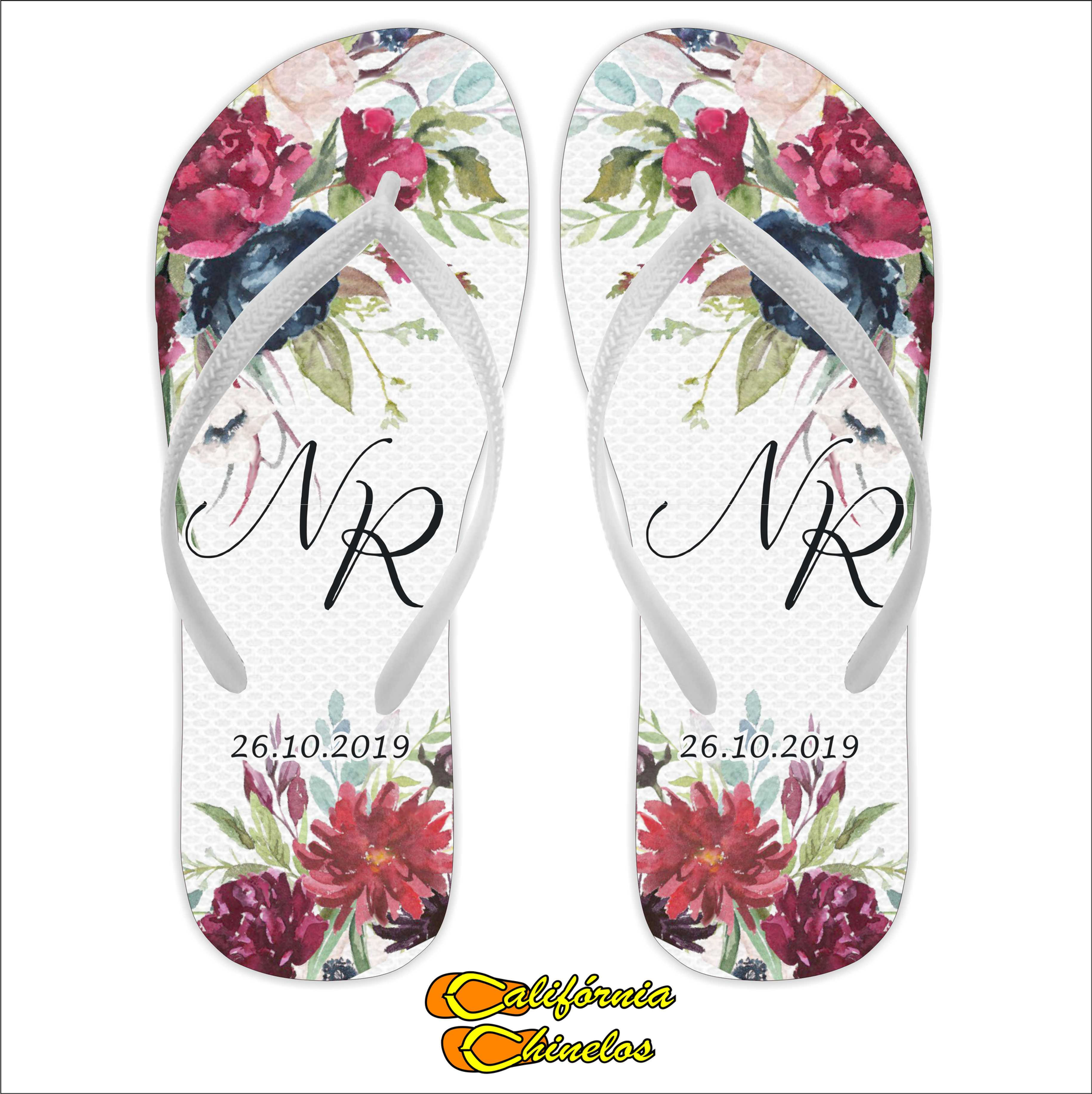 Chinelo Personalizado para Casamento Marsala
