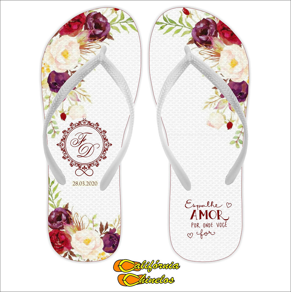 Chinelo Personalizado para Casamento Marsala Espalhe Amor