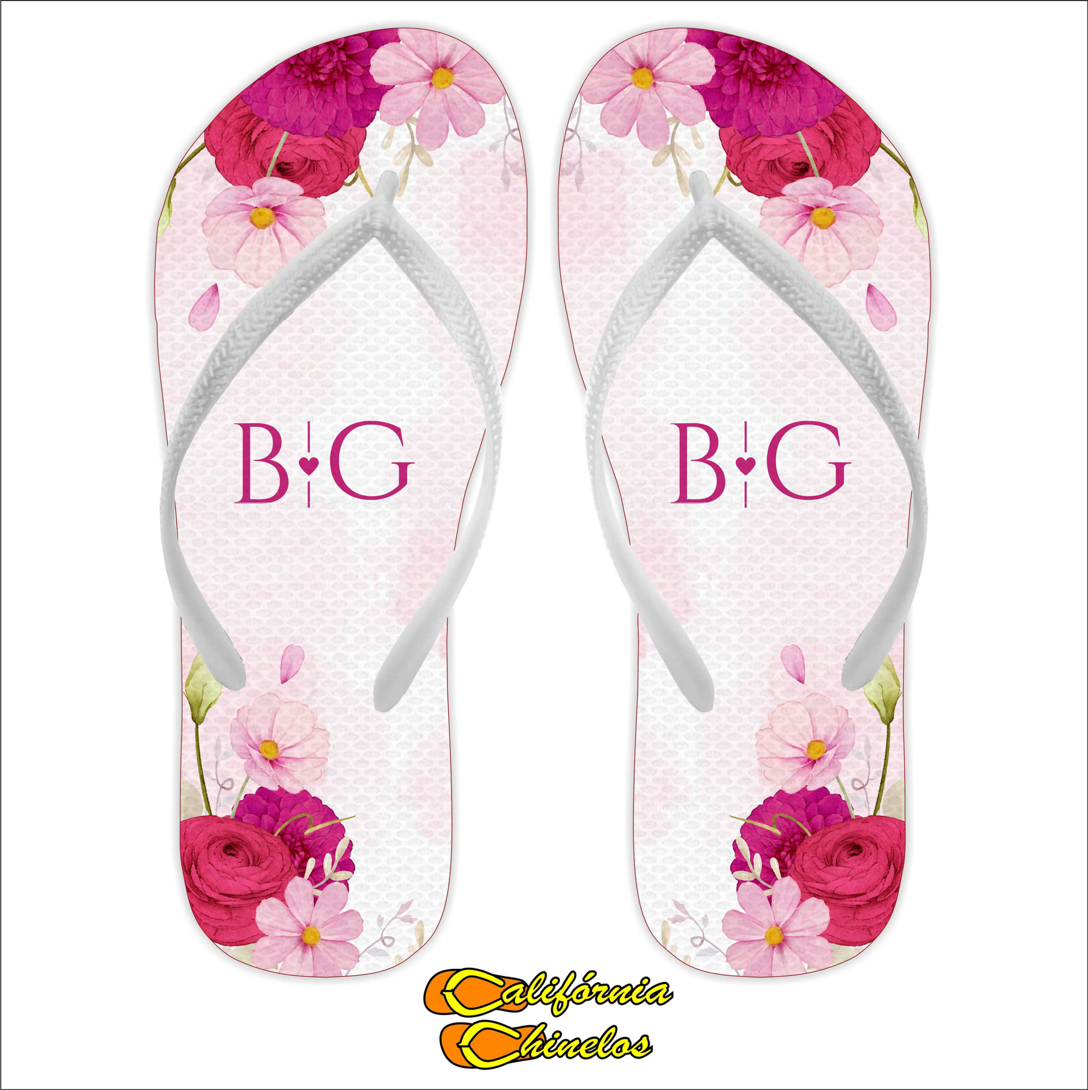 Chinelo Personalizado para Casamento Florido Rosa Pink