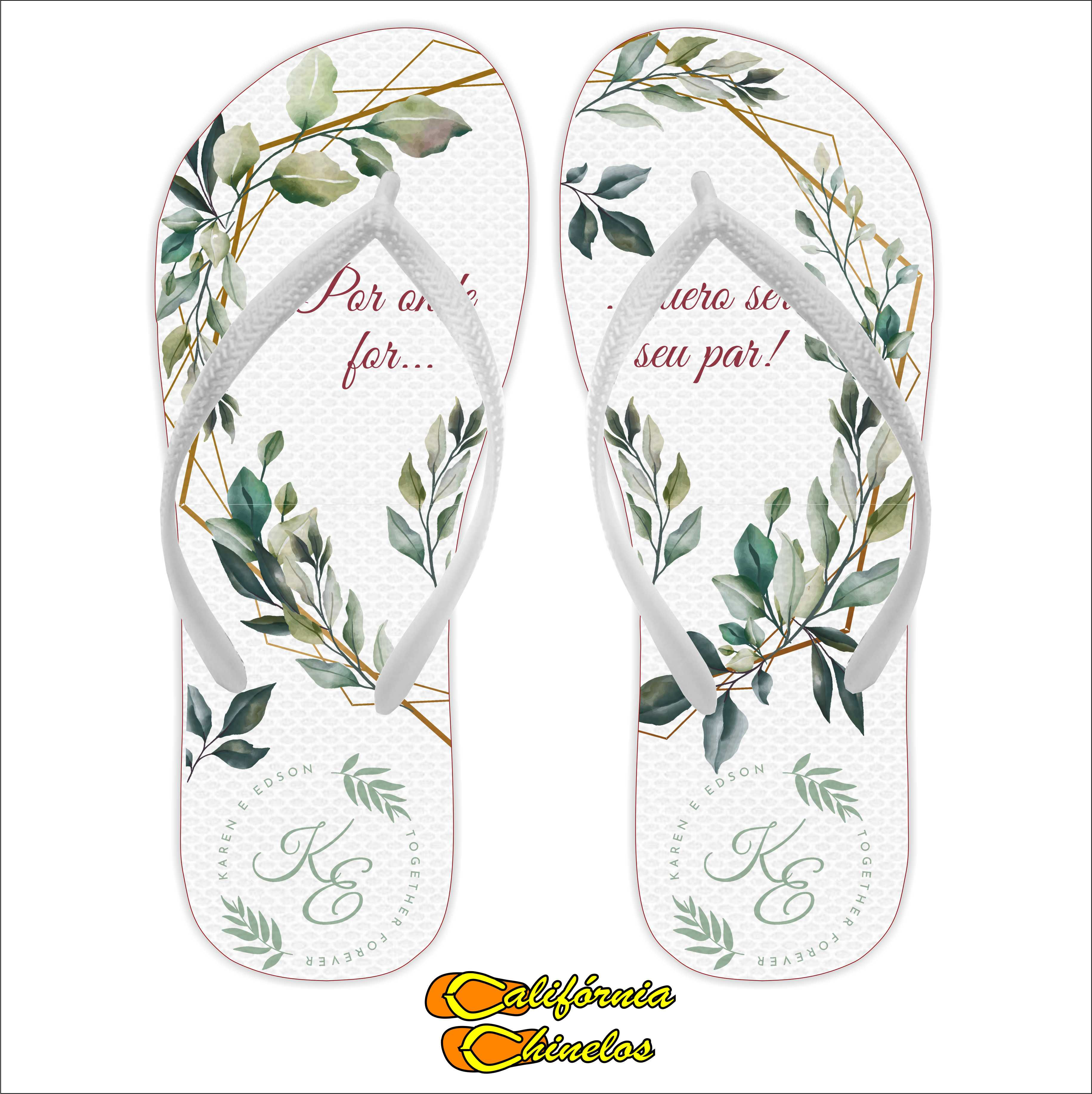 Chinelo Personalizado para Casamento Folhas