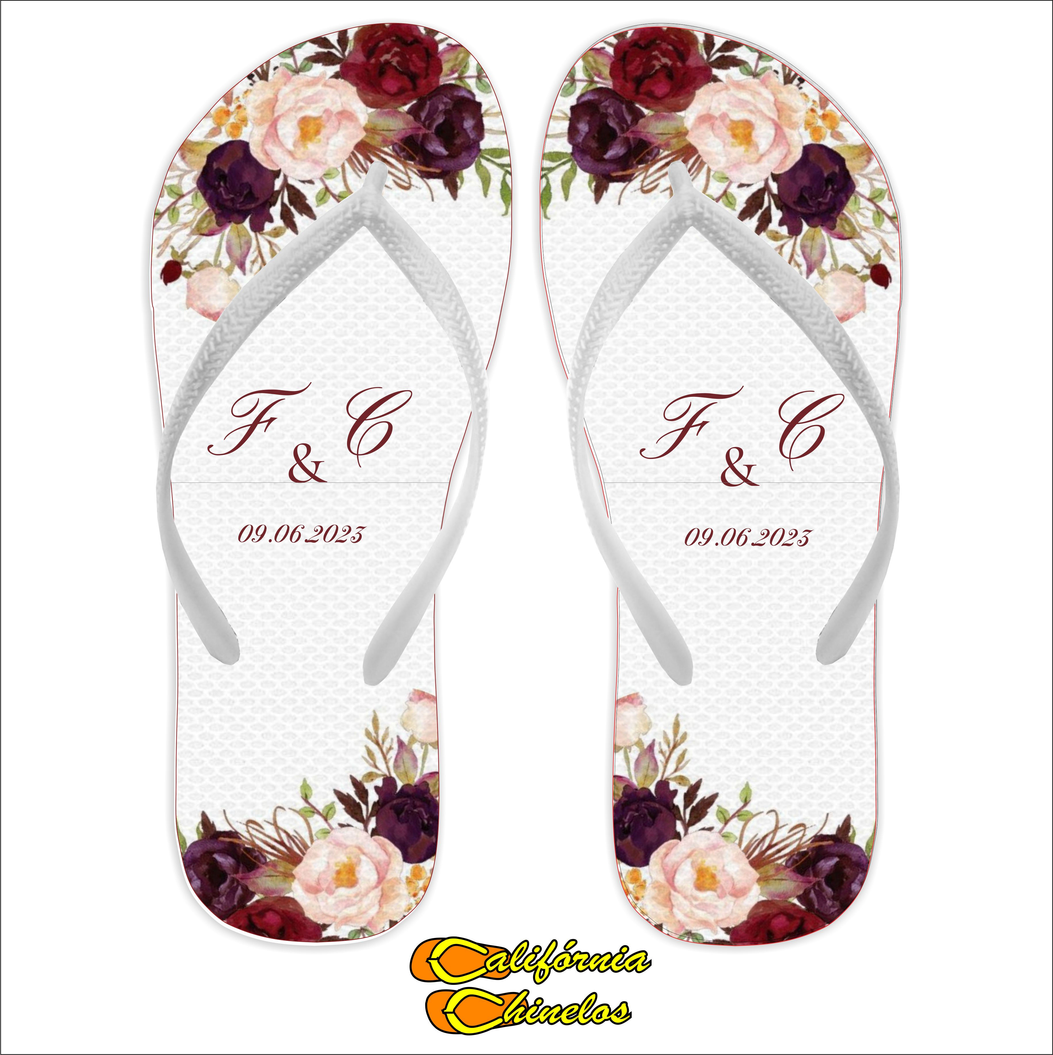 Chinelo Personalizado para Casamento Marsala Florido