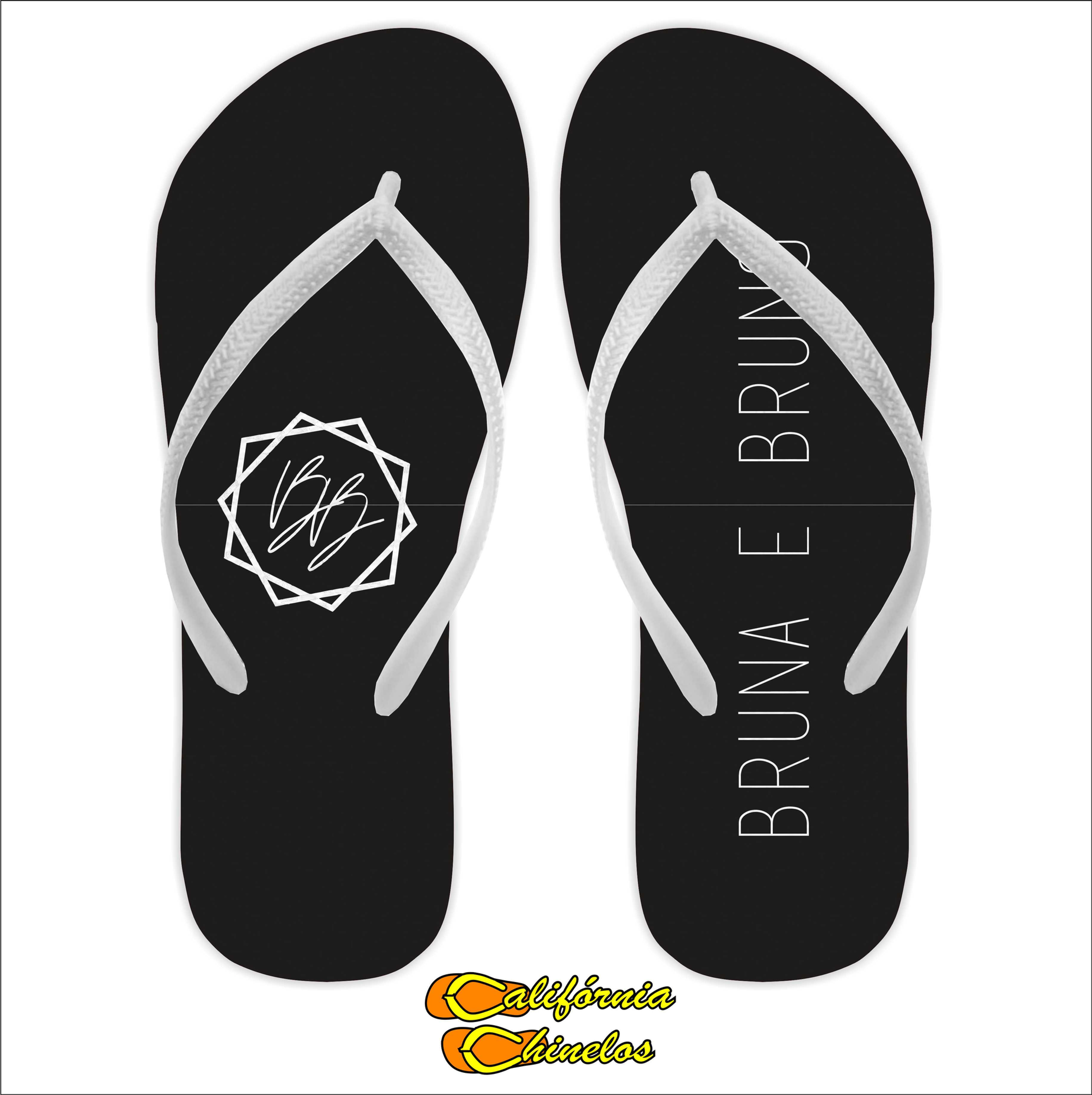 Chinelo Personalizado para Casamento Branco e Preto