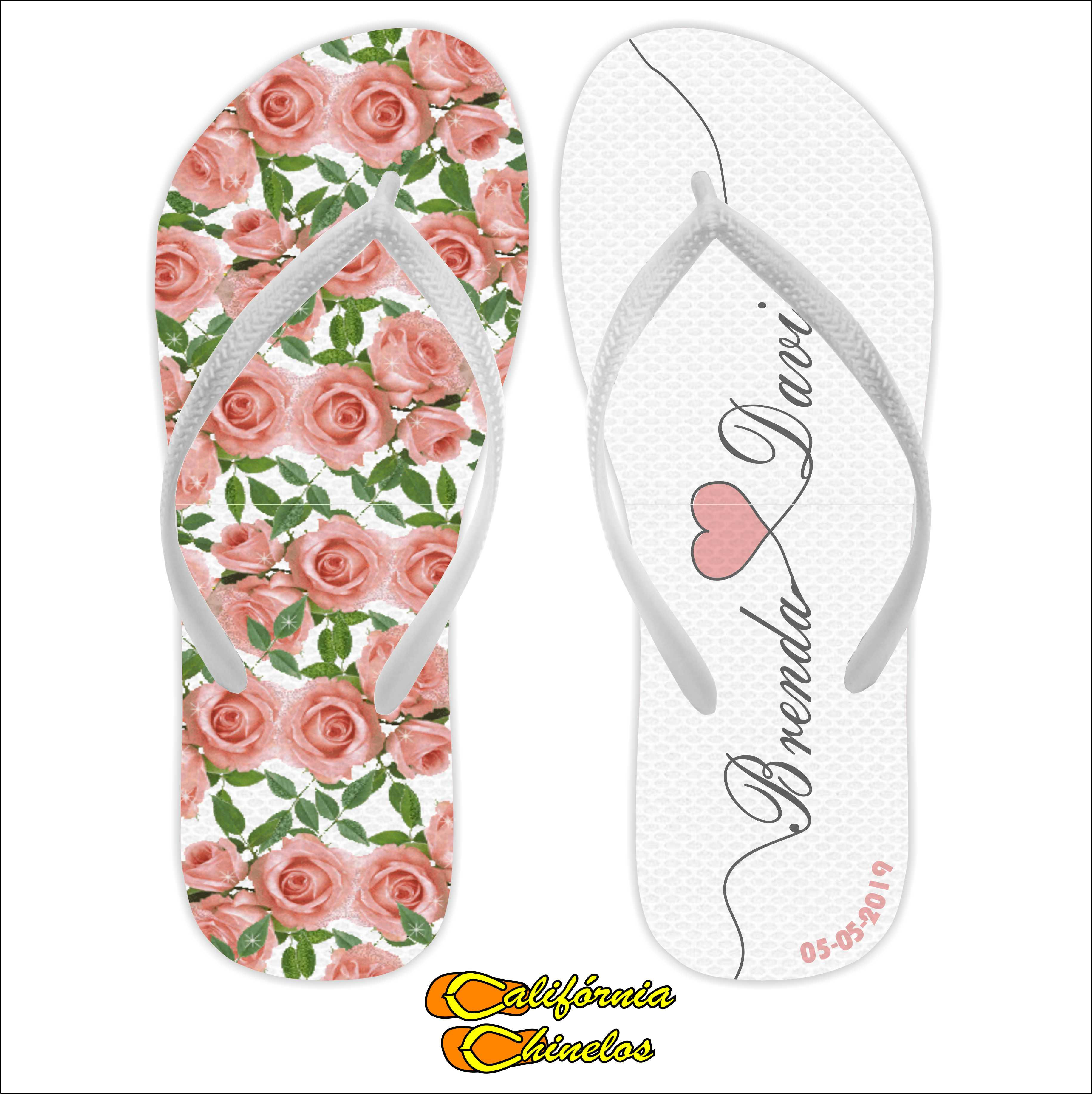 Chinelo Personalizado para Casamento Florido Rosa