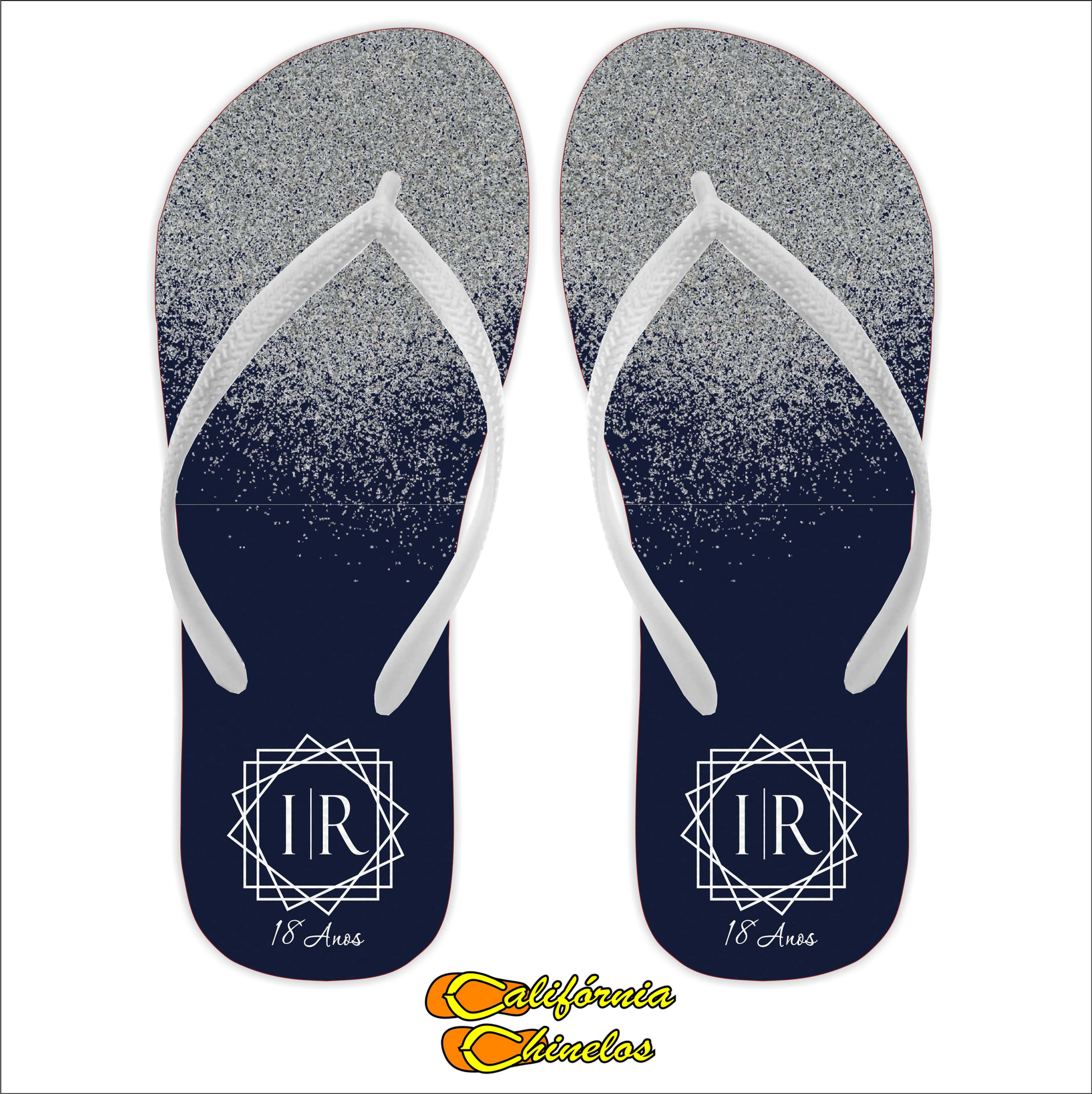 Chinelo Personalizado para Aniversario Azul Marinho e Prata