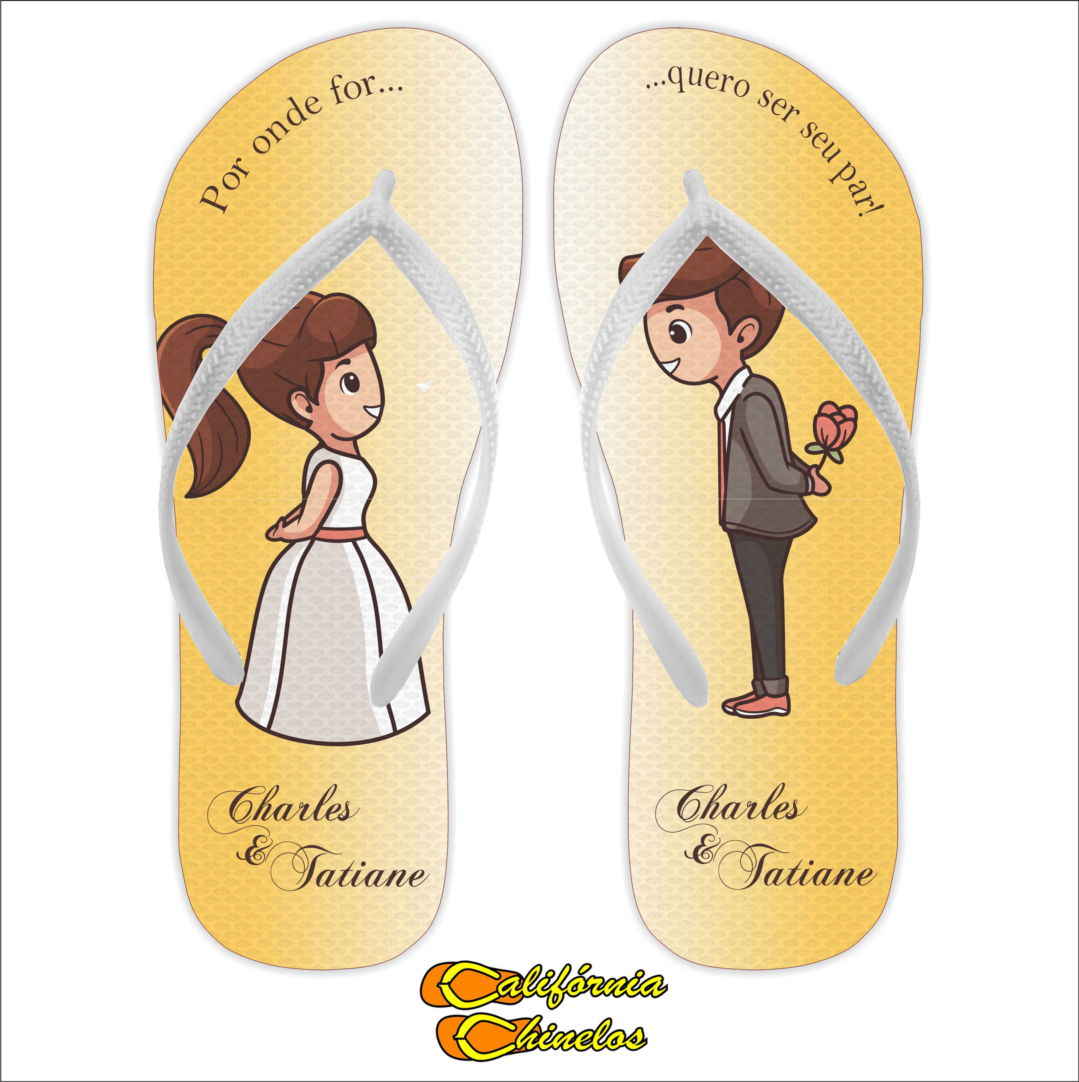 Chinelo Personalizado para Casamento Noivos Amarelo