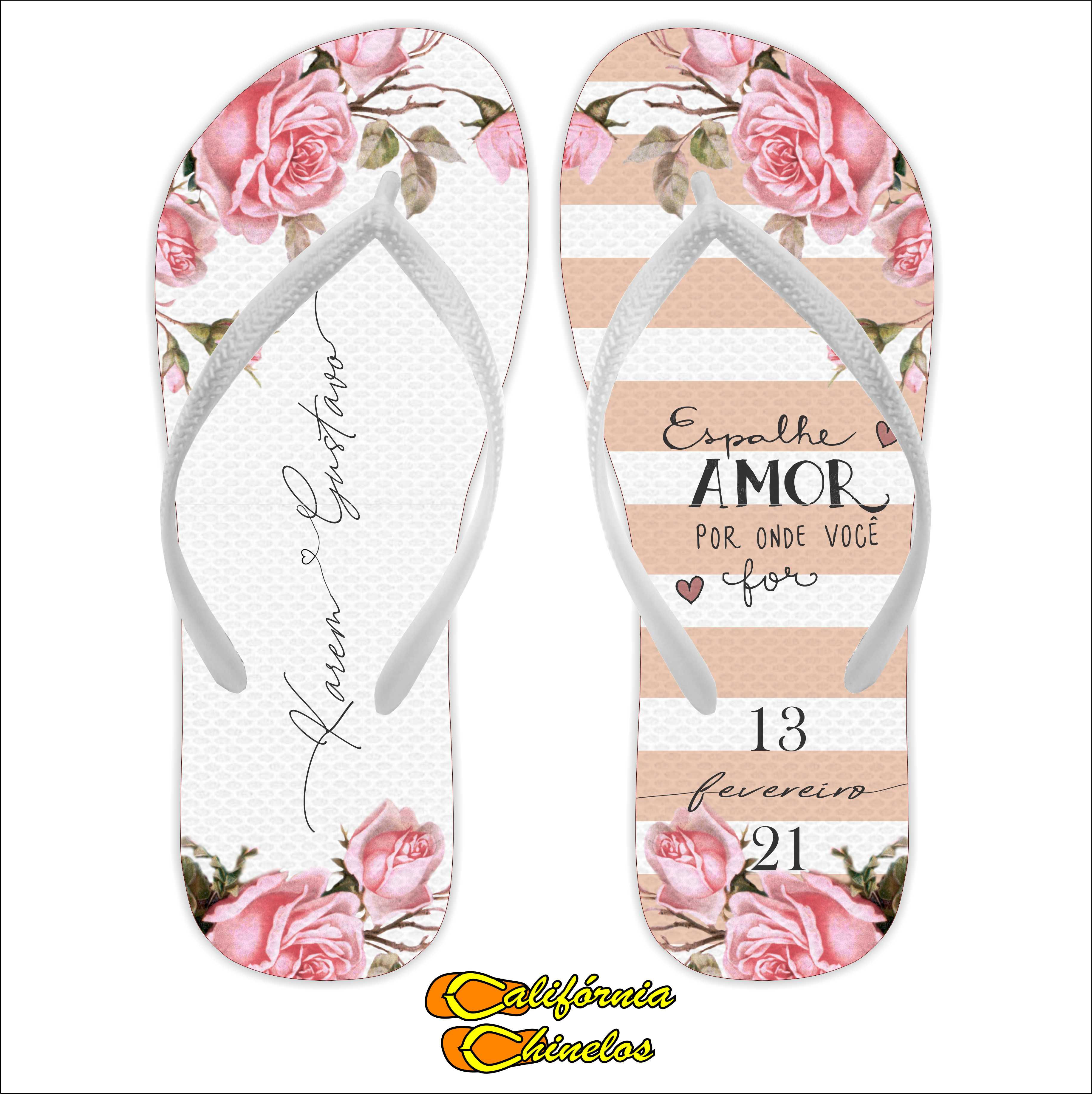 Chinelo Personalizado para Casamento Rosa Listrado