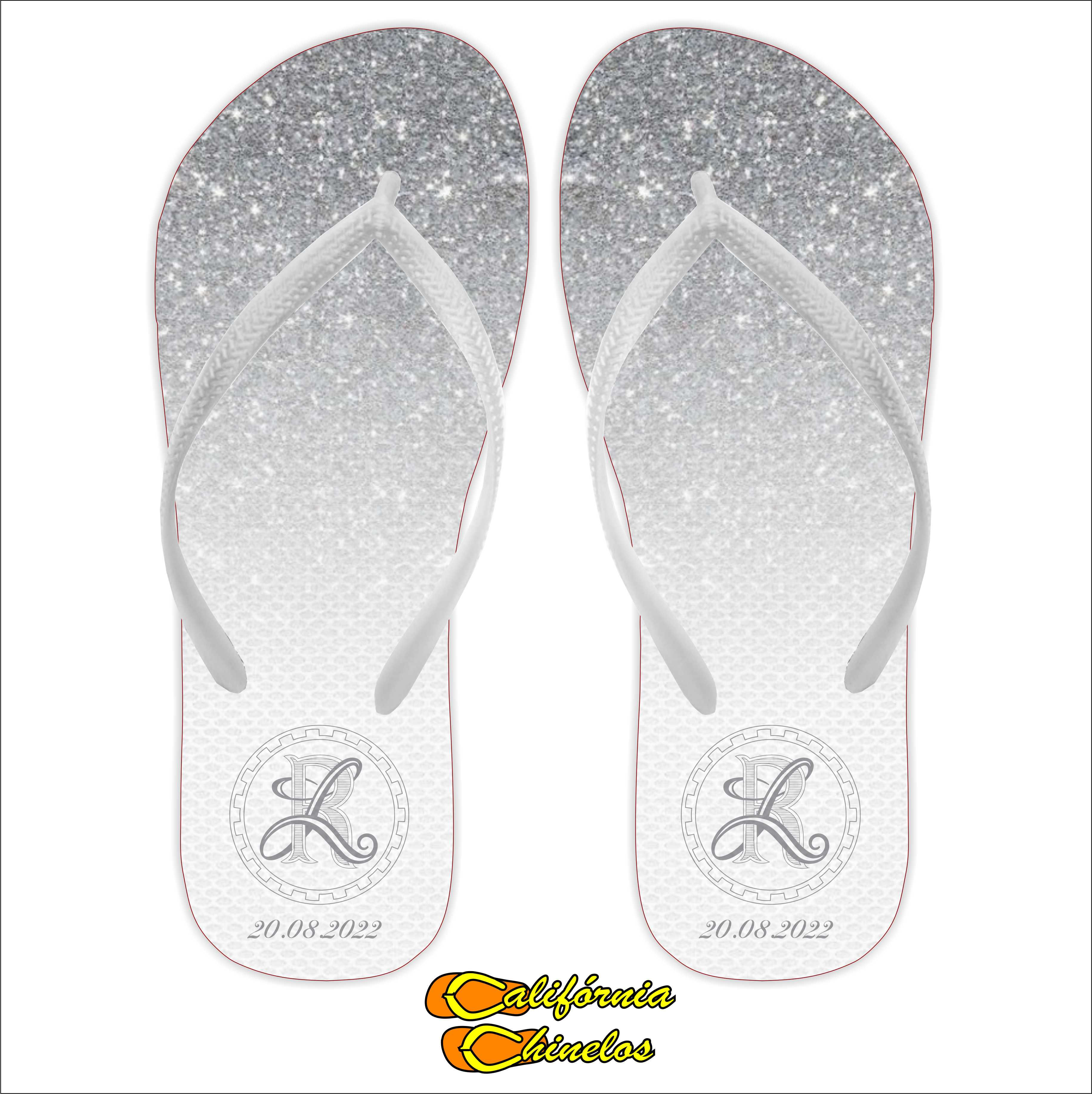 Chinelo Personalizado para Casamento Glitter Prata
