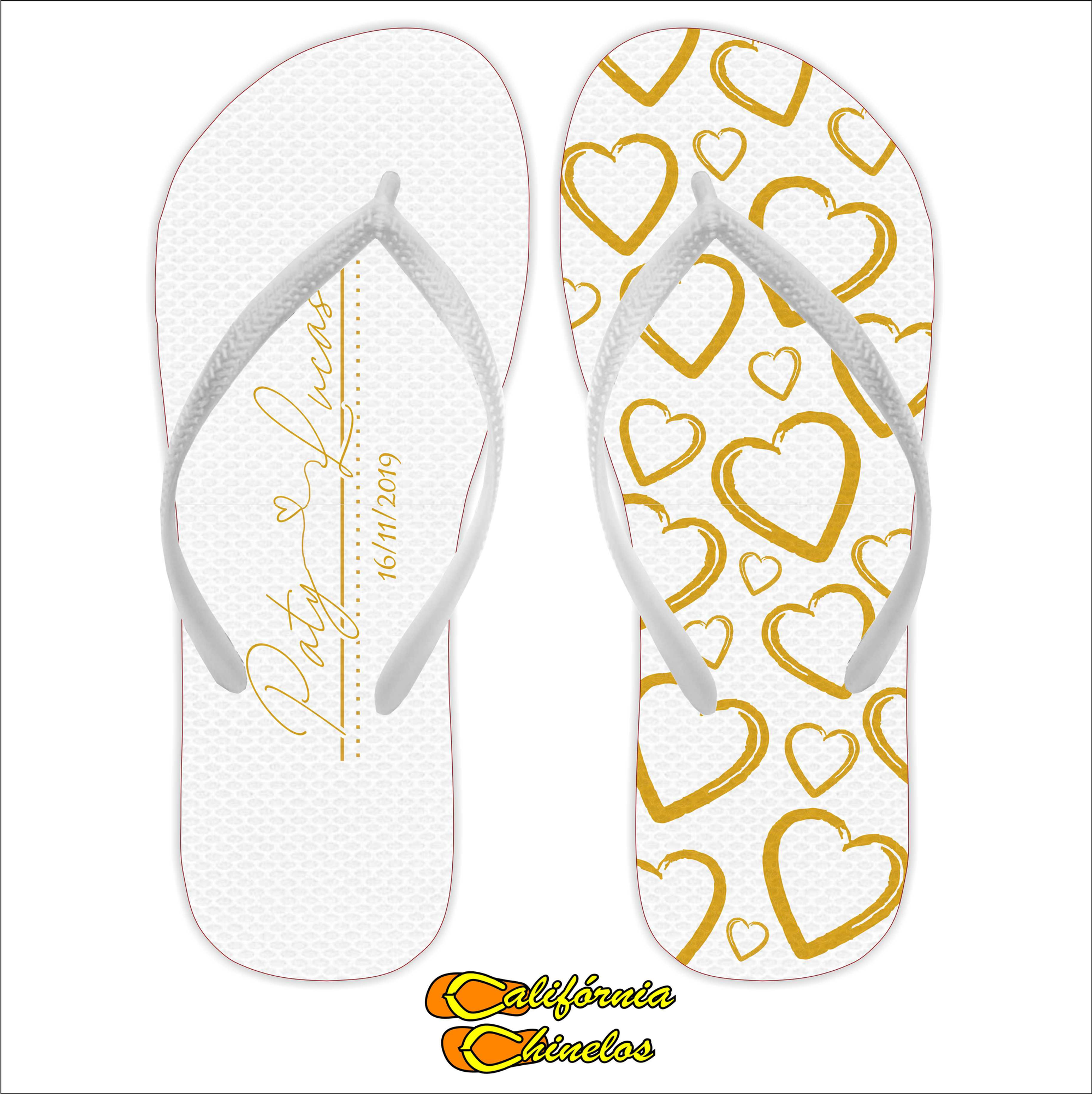 Chinelo Personalizado para Casamento Dourado Corações