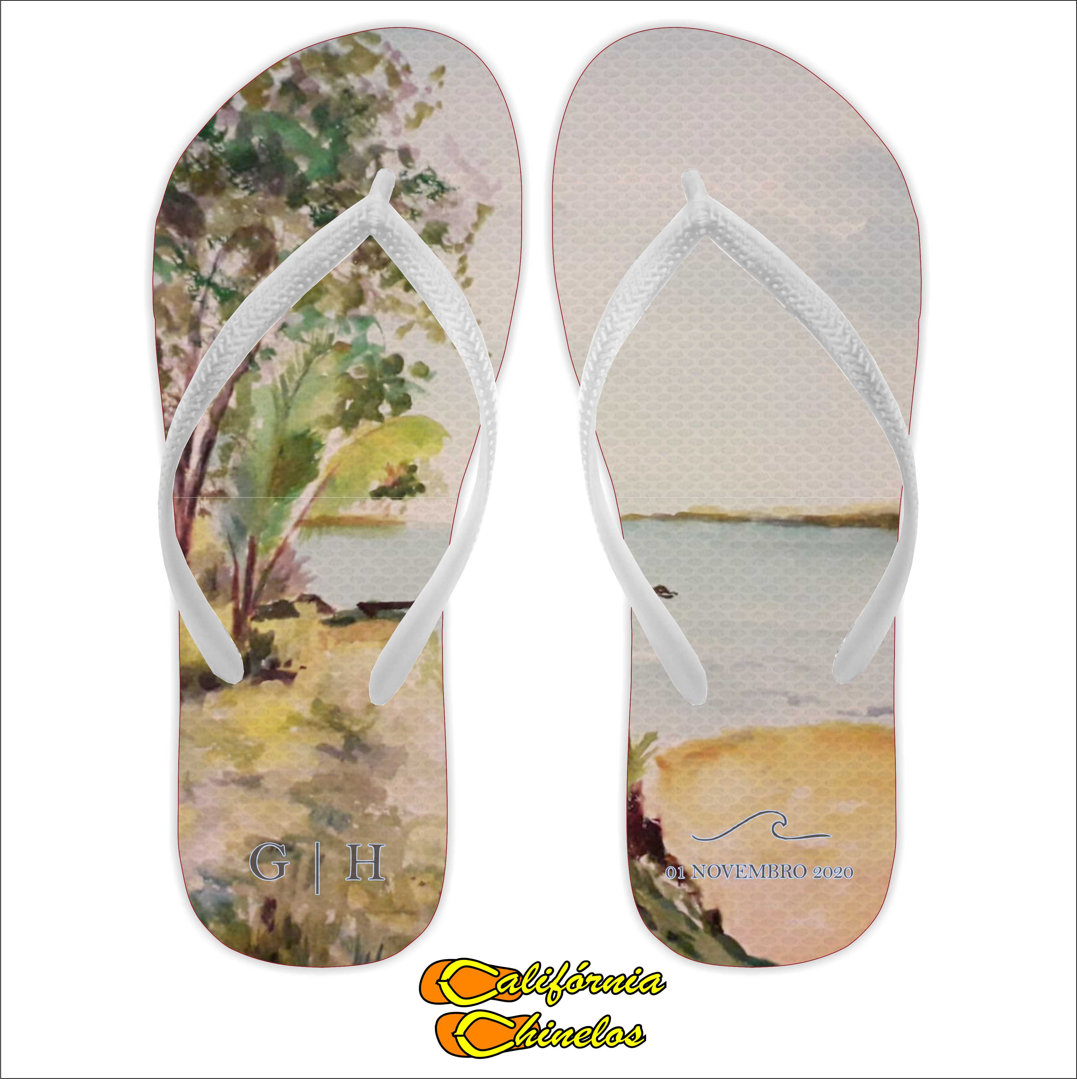 Chinelo Personalizado para Casamento Pintura a Oleo