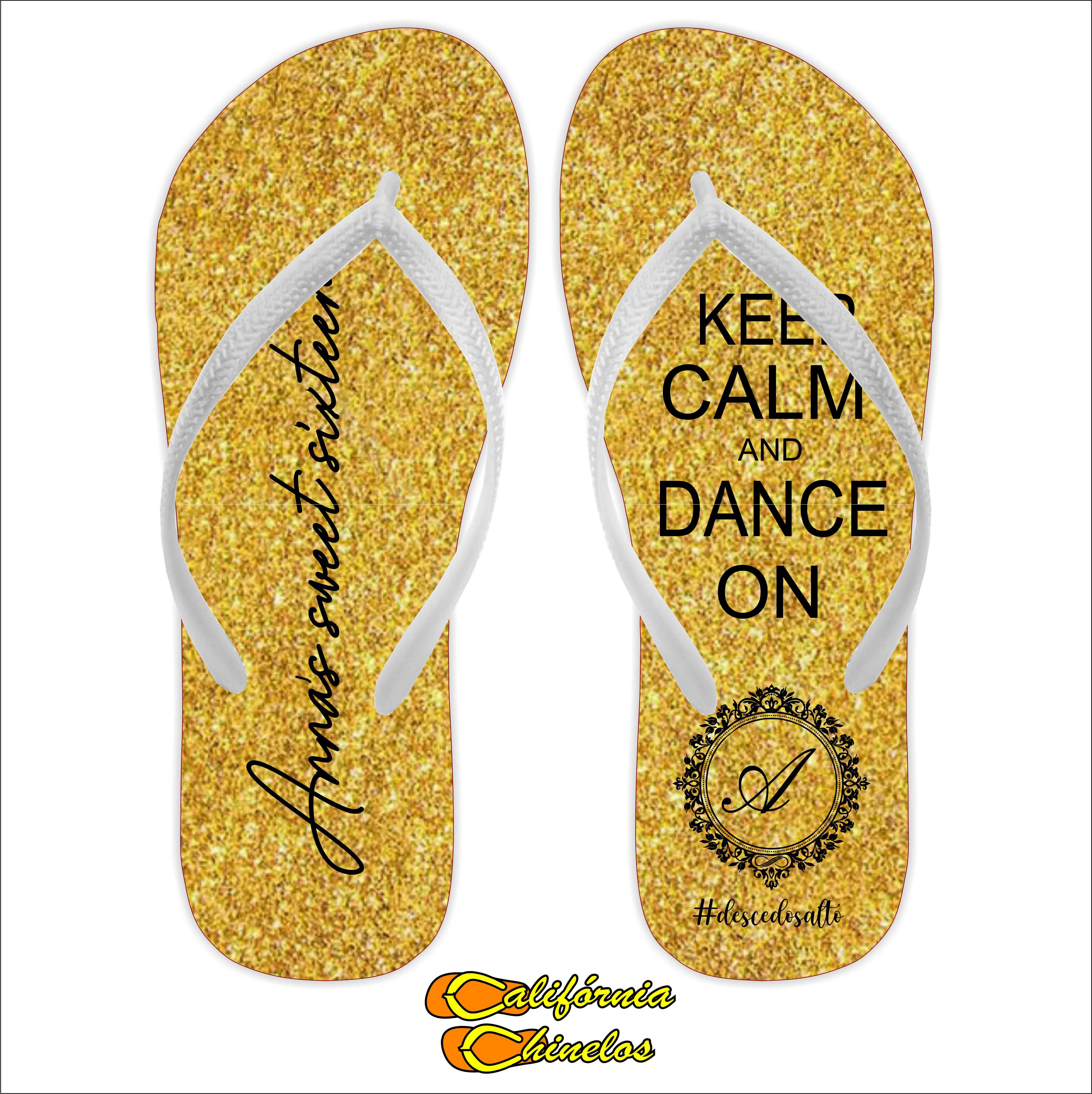 Chinelo Personalizado para Debutante Glitter Dourado