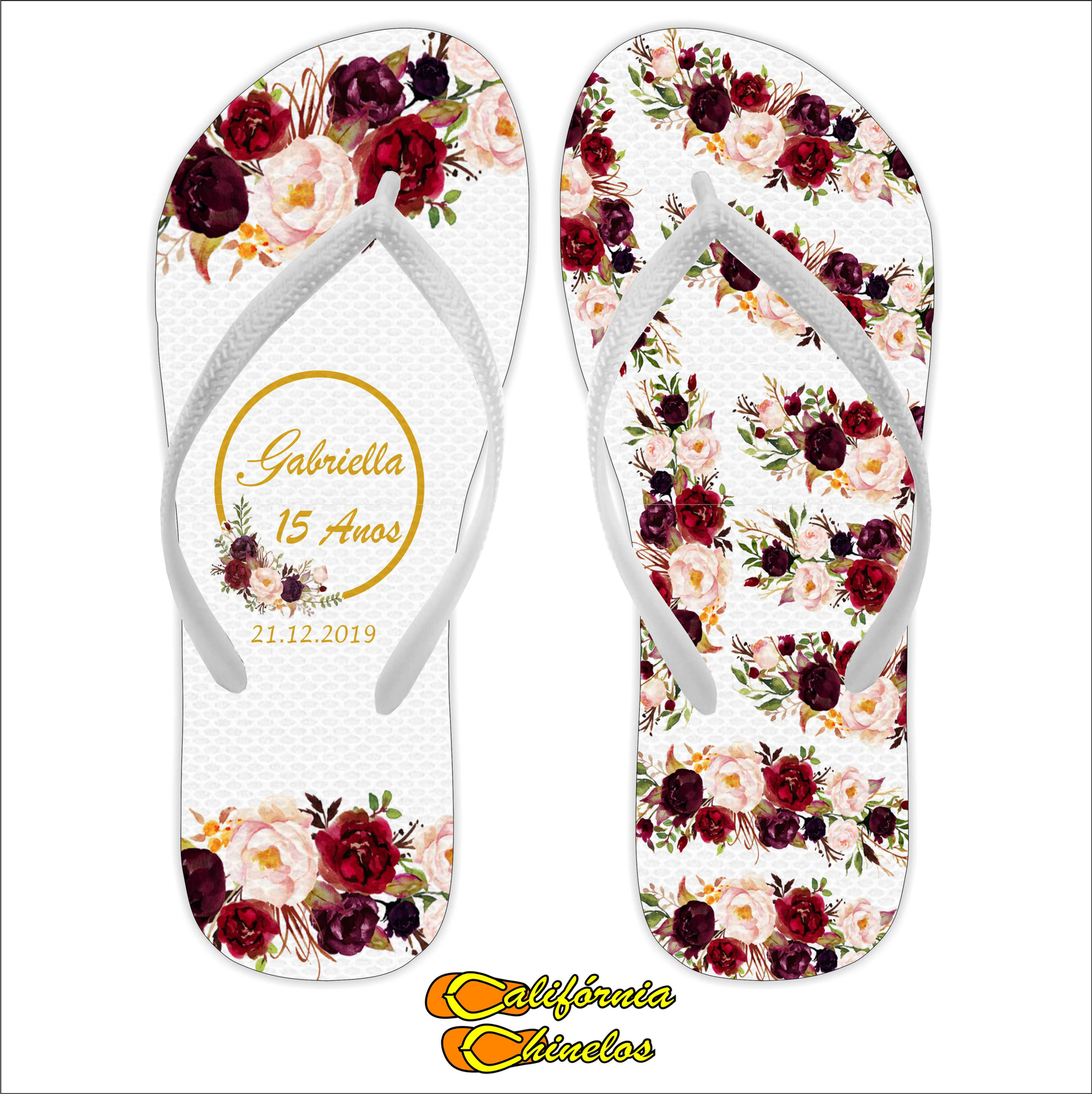 Chinelo Personalizado para Debutante Marsala Florido