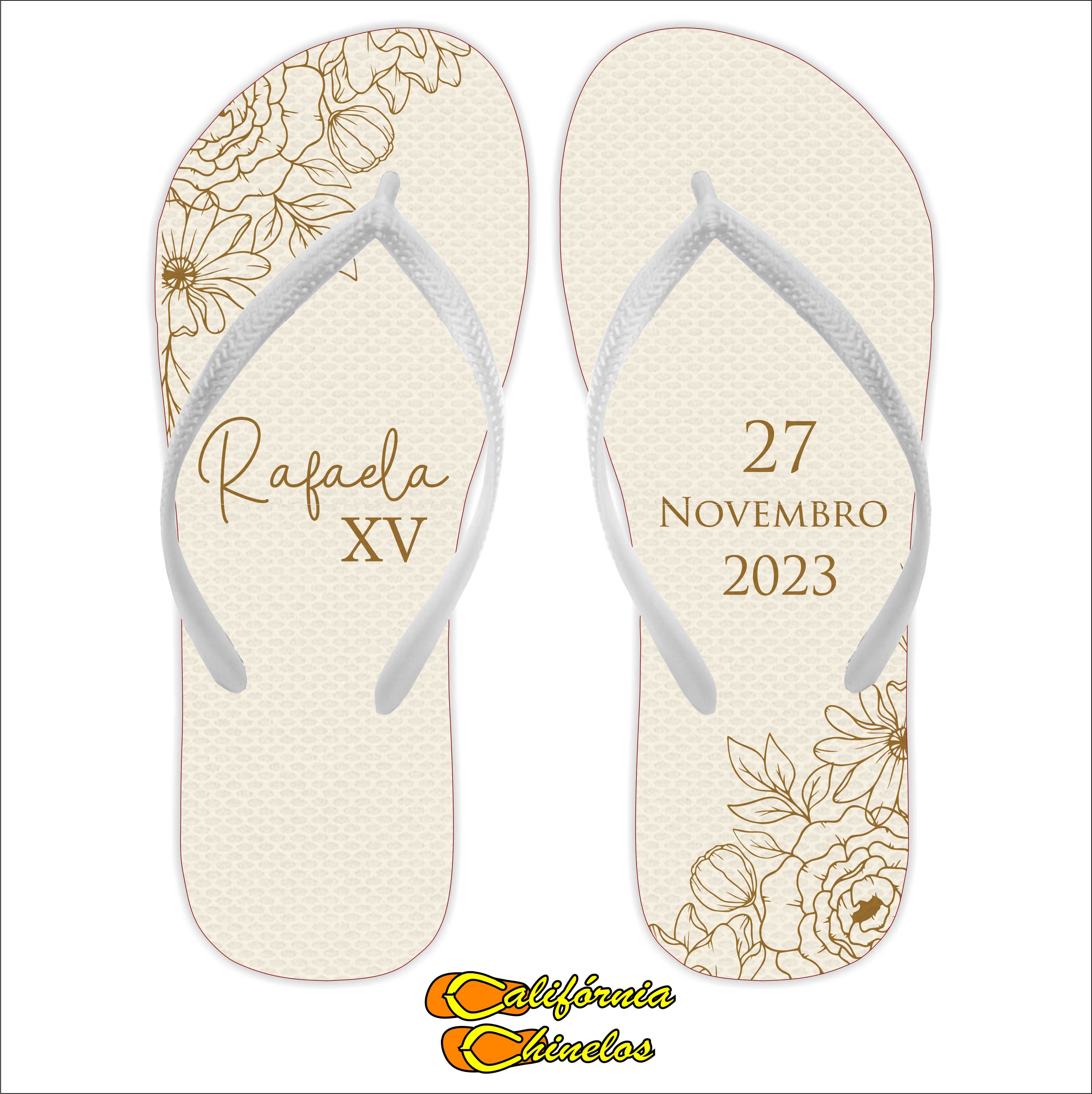 CHINELO PARA DEBUTANTE BEGE E DOURADO