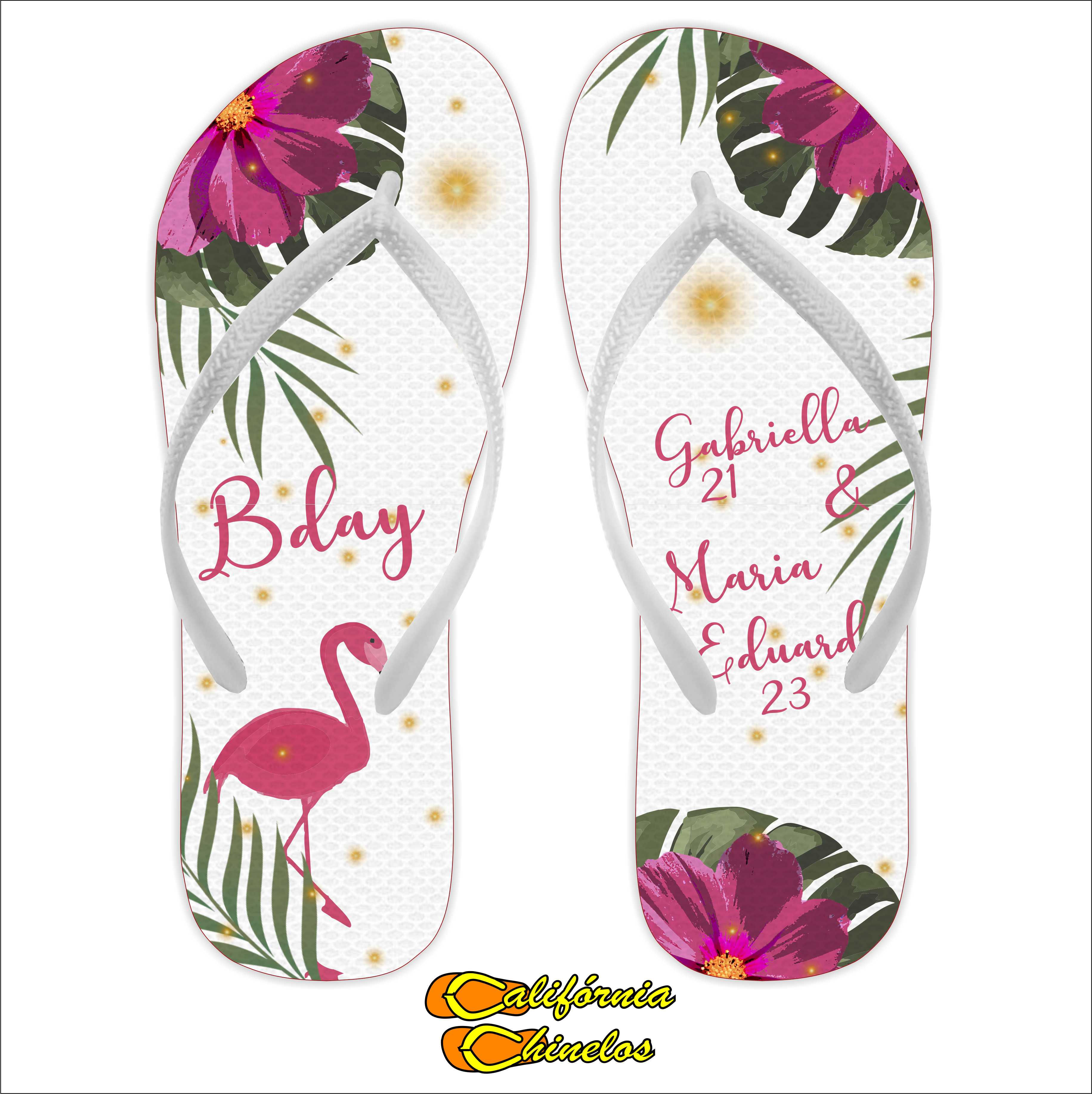 Chinelo Personalizado Aniversario Flamingos