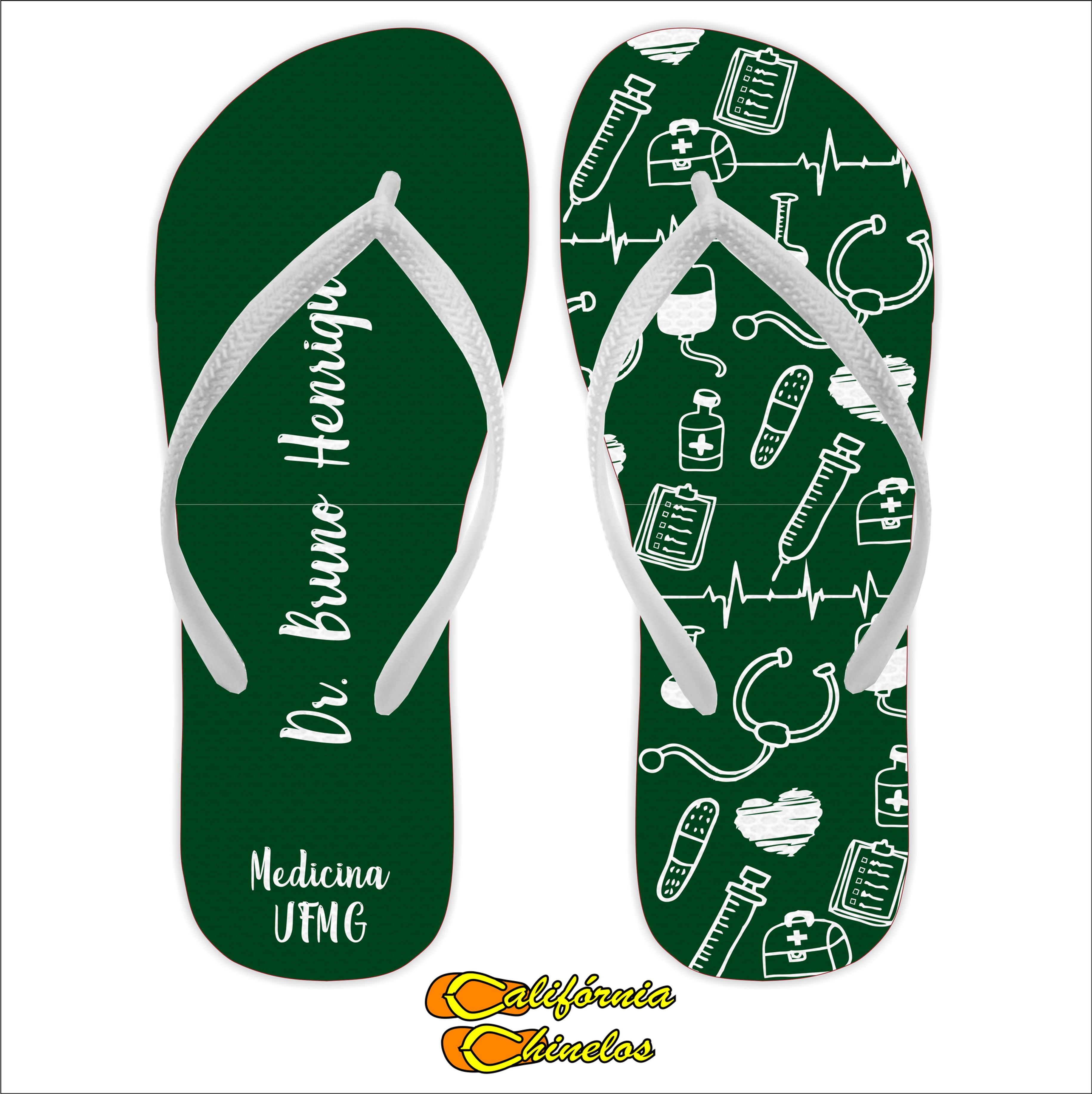 Chinelo Personalizado para Formatura de Medicina Verde