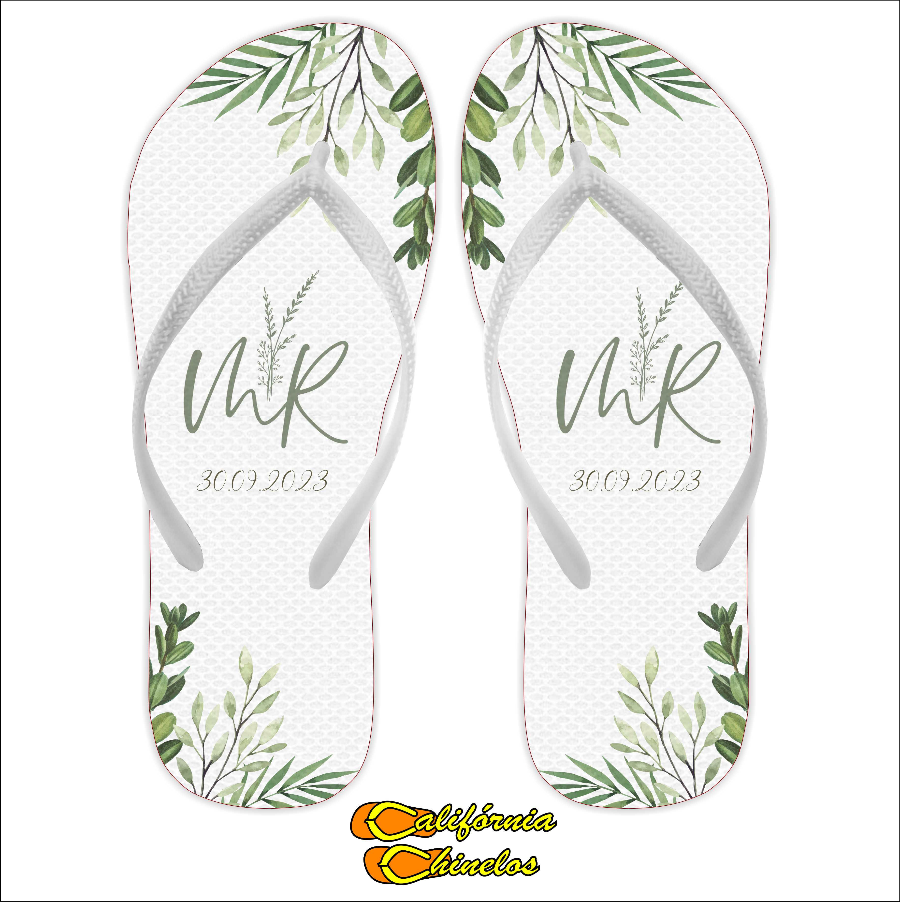 Chinelo Personalizado para Casamento Florido Verde