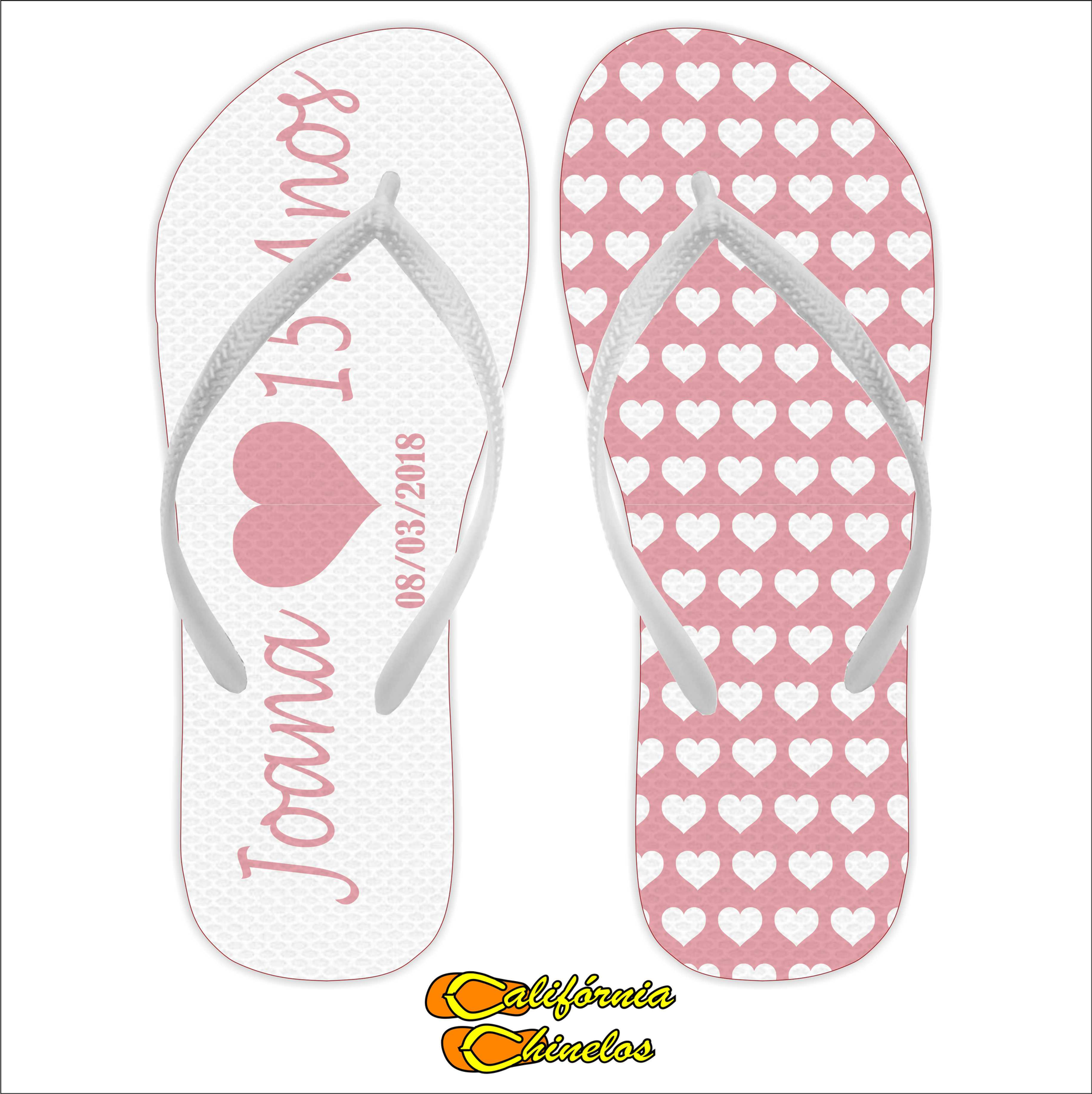 Chinelo Personalizado para Debutante Corações Rosa