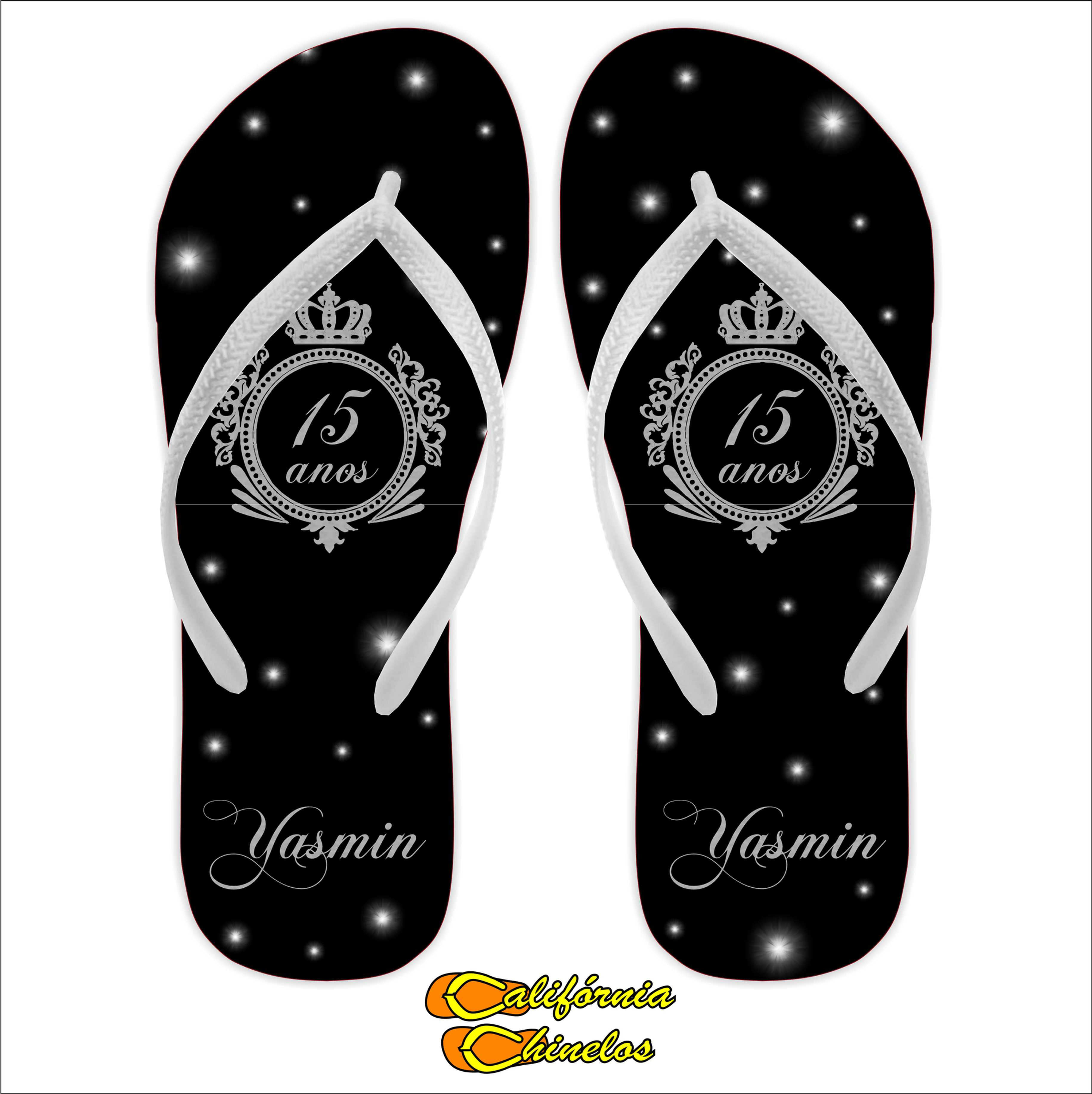 Chinelo Personalizado para Debutante Pontos de Luz Preto