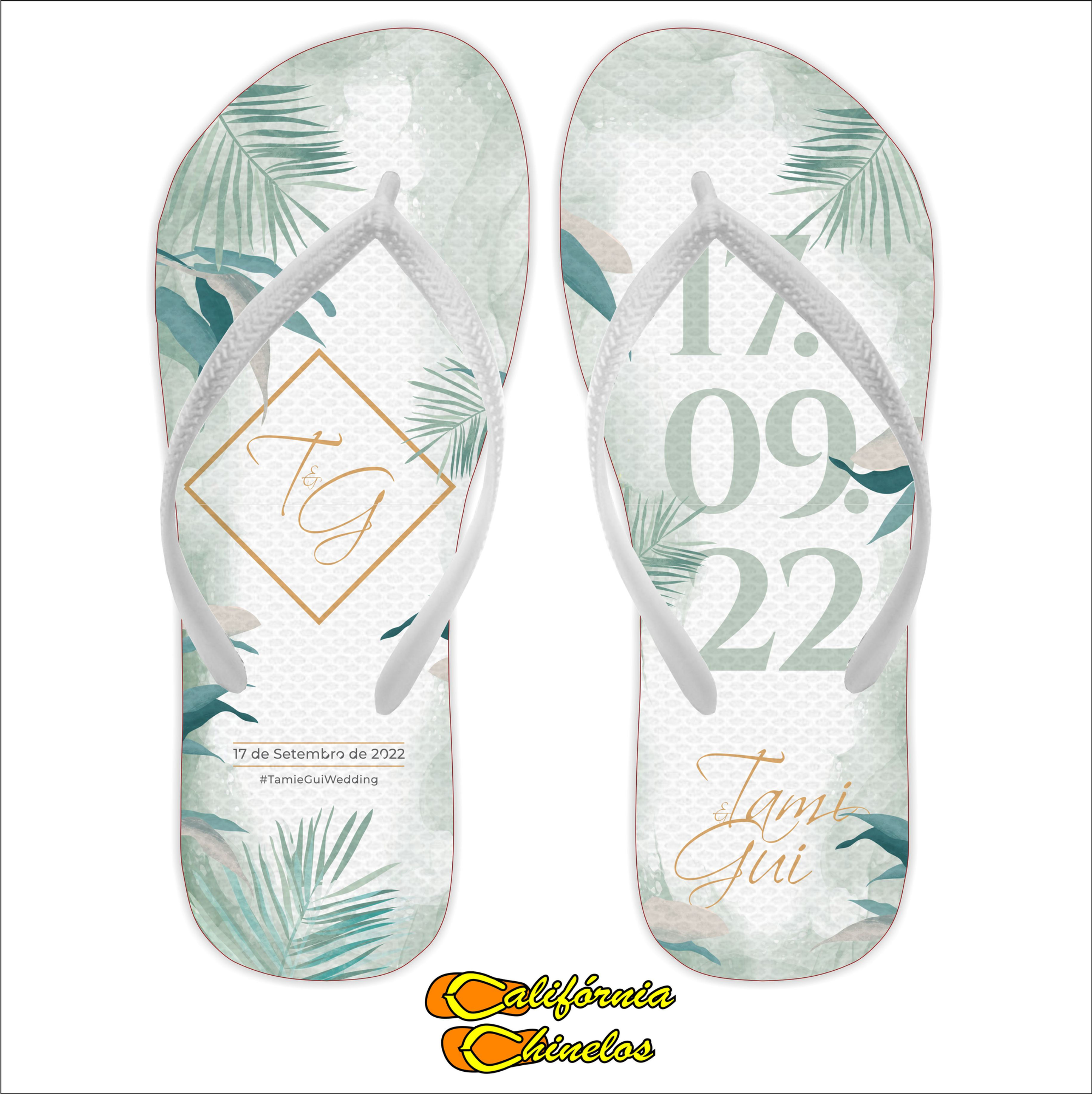 Chinelo Personalizado para Casamento Folhagens