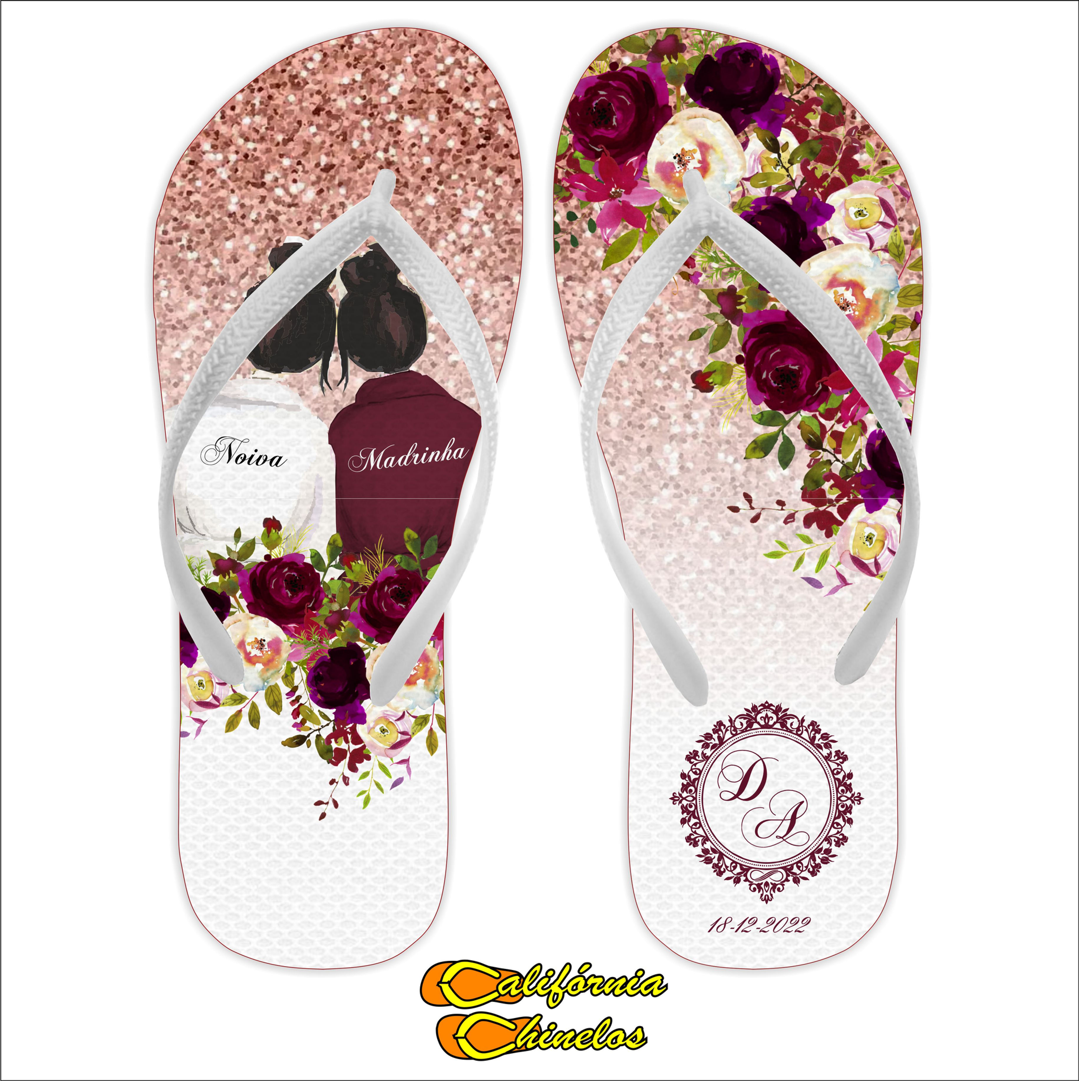Chinelo Personalizado para Casamento Marsala Madrinha