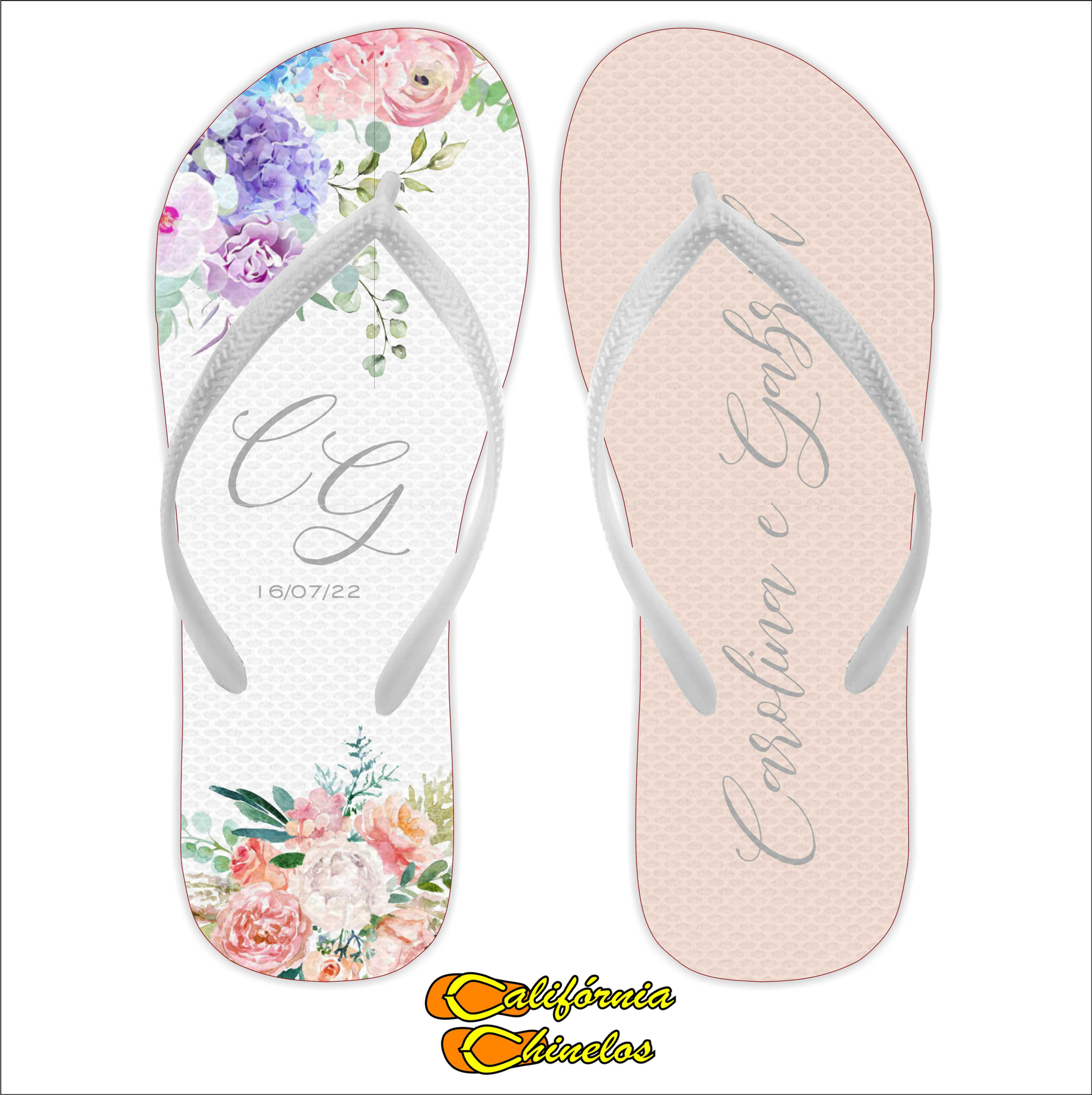 Chinelo Personalizado para Casamento Flores Colorido