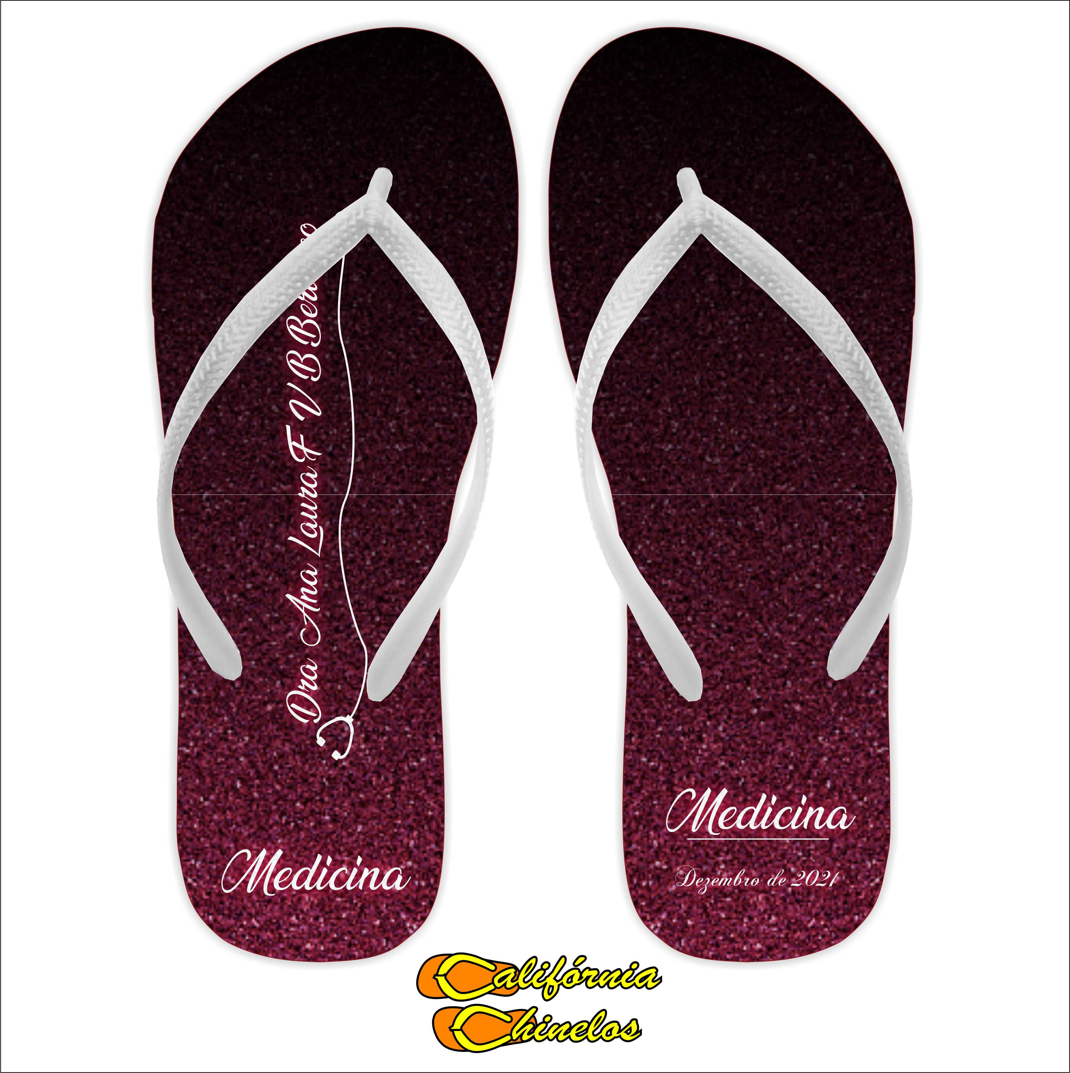 Chinelo Personalizado para Formatura de Medicina Glitter Vinho