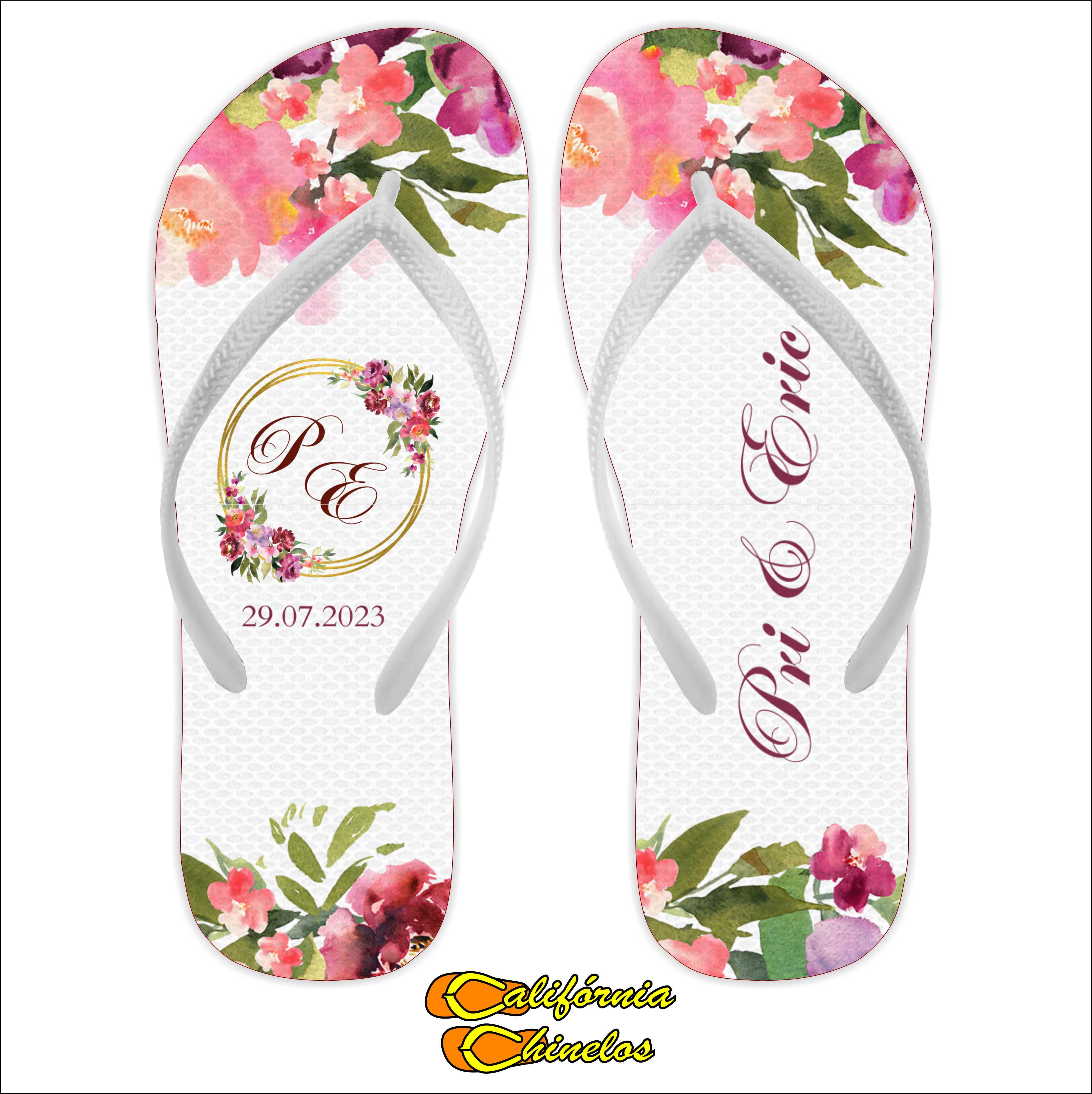 Chinelo Personalizado para Casamento Florido Rosa