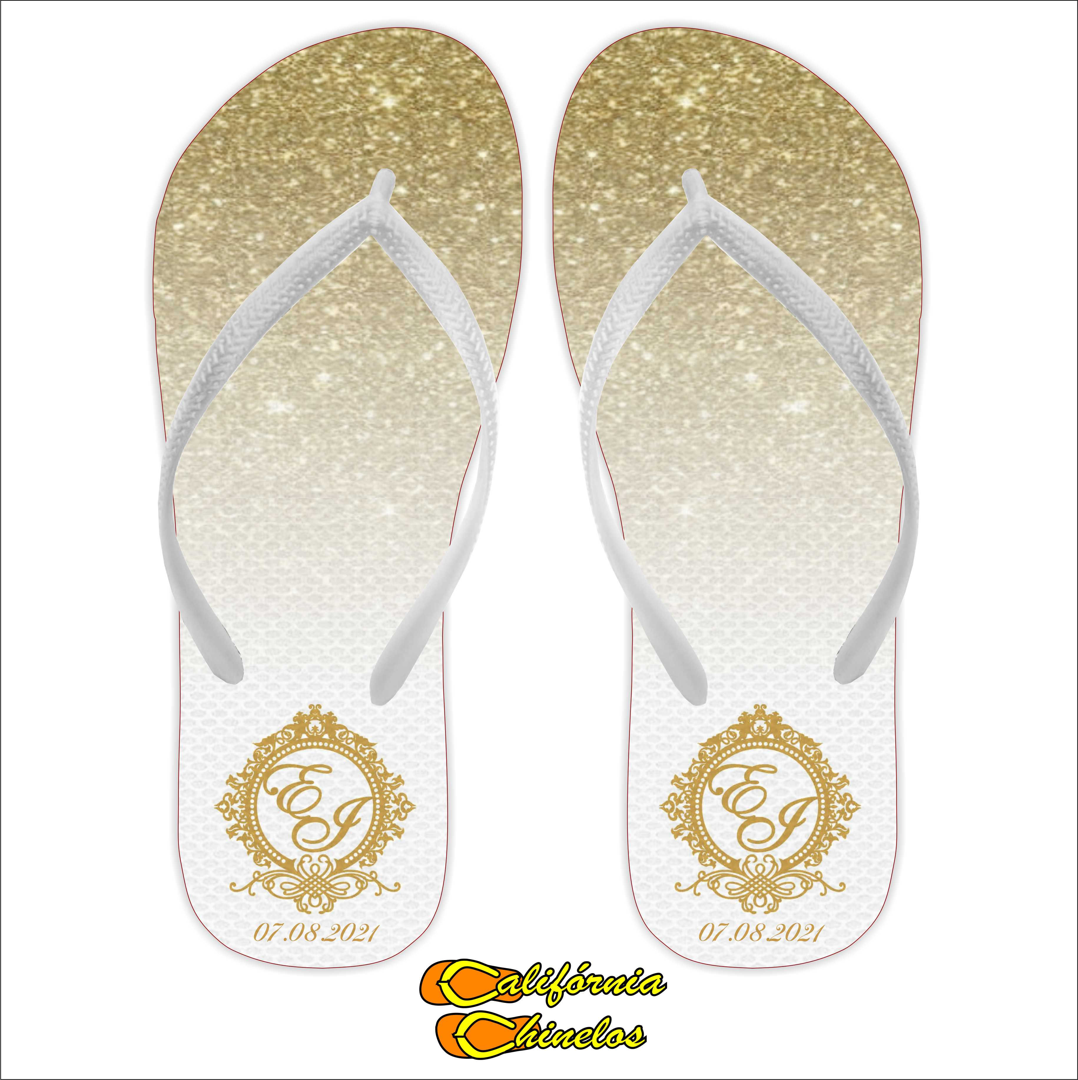 Chinelo Personalizado para Casamento Dourado Glitter